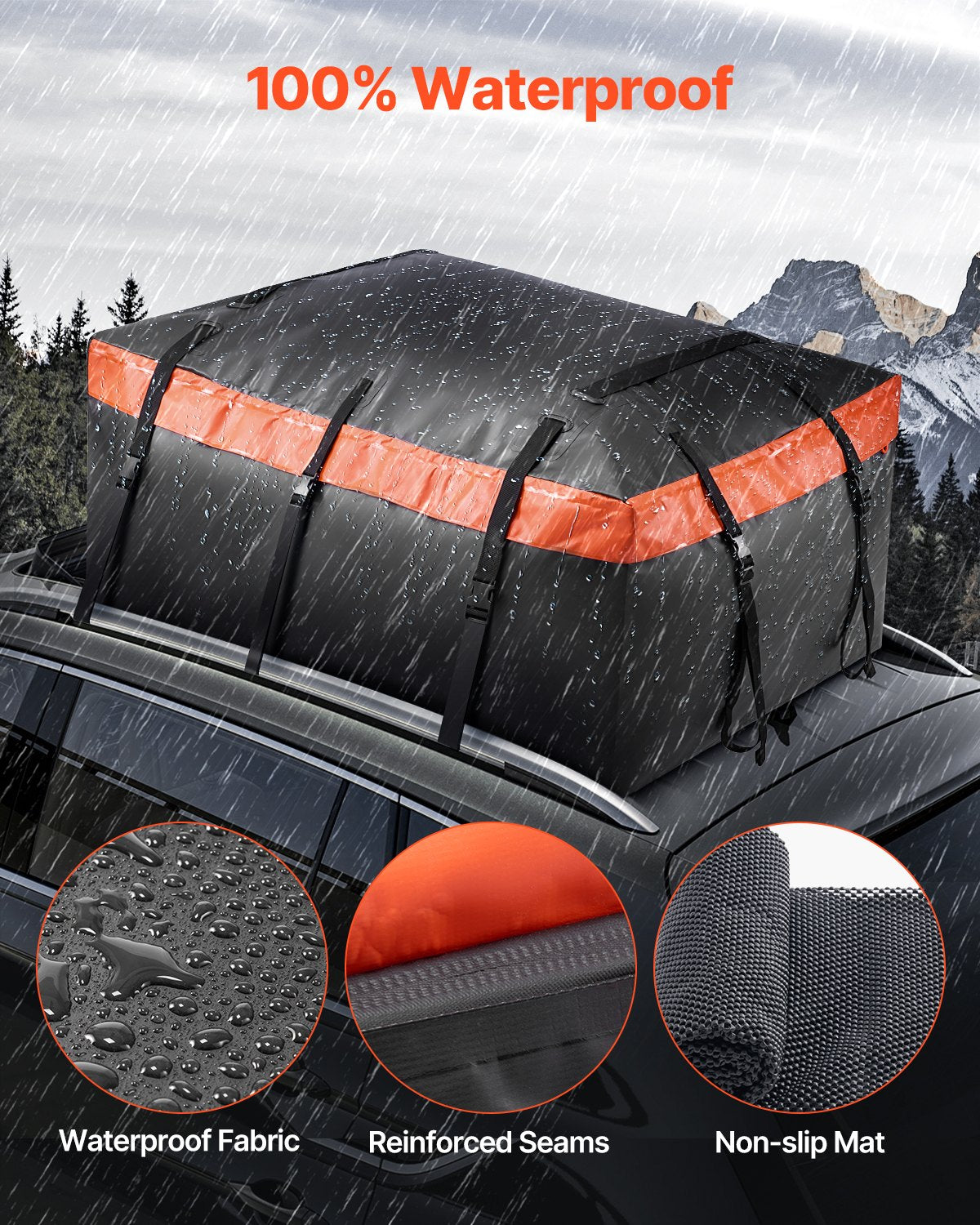 Automotive Decor: VEVOR Car Rooftop Cargo Carrier Bag, 20 Cubic Feet Roof Cargo Carrier, Heavy Duty 840D PVC 100% Waterproof Car Roof Luggage Bag for All Vehicle with/without Rack- with Lock, Anti-Slip Mat, 6 Door Hook