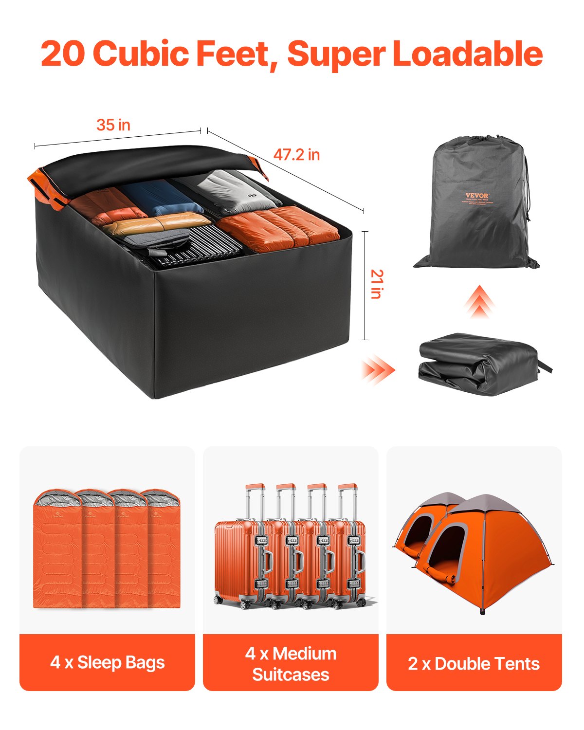 Automotive Decor: VEVOR Car Rooftop Cargo Carrier Bag, 20 Cubic Feet Roof Cargo Carrier, Heavy Duty 840D PVC 100% Waterproof Car Roof Luggage Bag for All Vehicle with/without Rack- with Lock, Anti-Slip Mat, 6 Door Hook