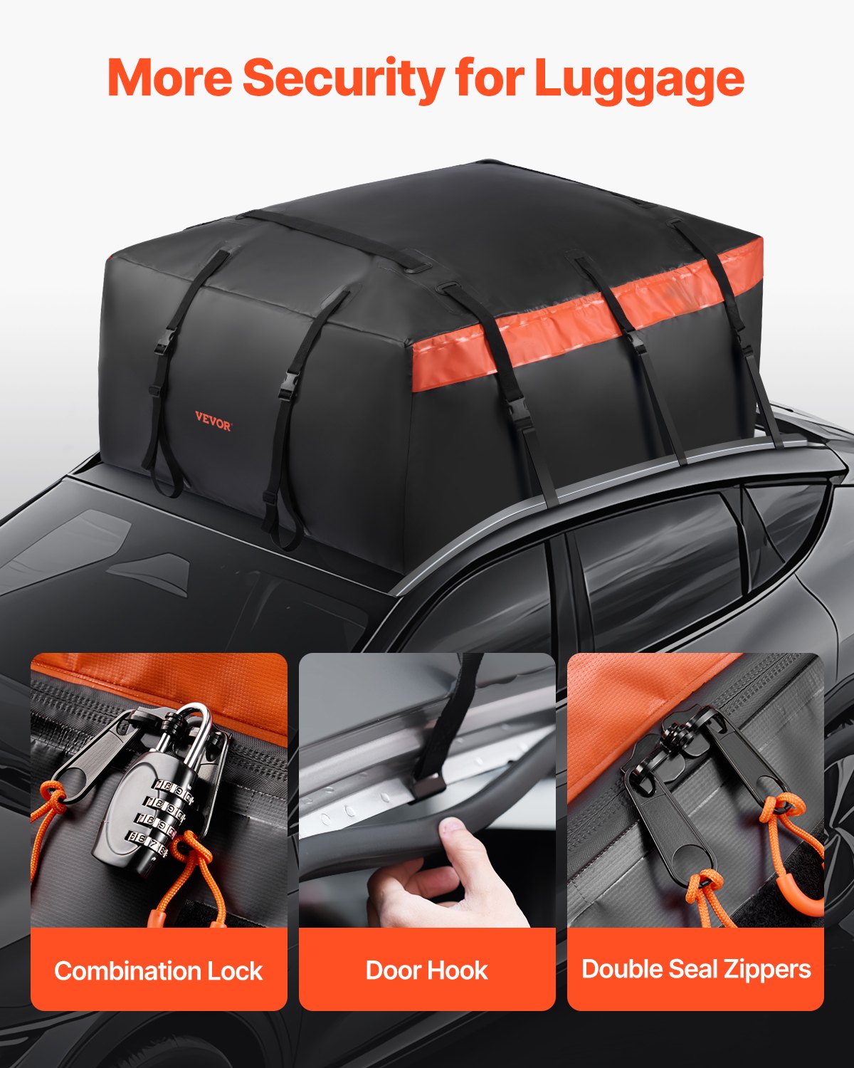 Automotive Decor: VEVOR Car Rooftop Cargo Carrier Bag, 20 Cubic Feet Roof Cargo Carrier, Heavy Duty 840D PVC 100% Waterproof Car Roof Luggage Bag for All Vehicle with/without Rack- with Lock, Anti-Slip Mat, 6 Door Hook