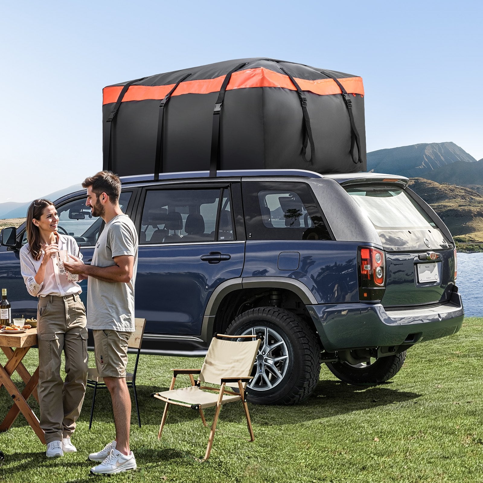 Automotive Decor: VEVOR Car Rooftop Cargo Carrier Bag, 20 Cubic Feet Roof Cargo Carrier, Heavy Duty 840D PVC 100% Waterproof Car Roof Luggage Bag for All Vehicle with/without Rack- with Lock, Anti-Slip Mat, 6 Door Hook