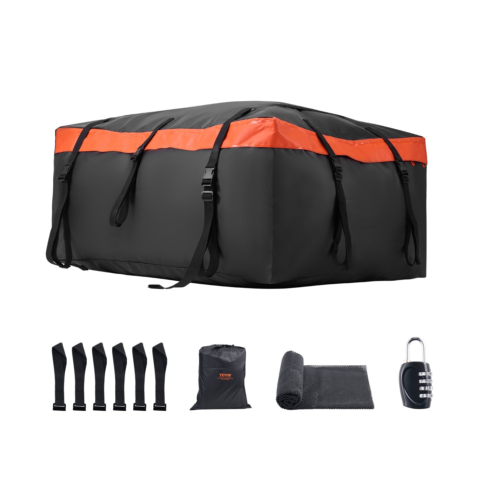 Automotive Decor: VEVOR Car Rooftop Cargo Carrier Bag, 20 Cubic Feet Roof Cargo Carrier, Heavy Duty 840D PVC 100% Waterproof Car Roof Luggage Bag for All Vehicle with/without Rack- with Lock, Anti-Slip Mat, 6 Door Hook