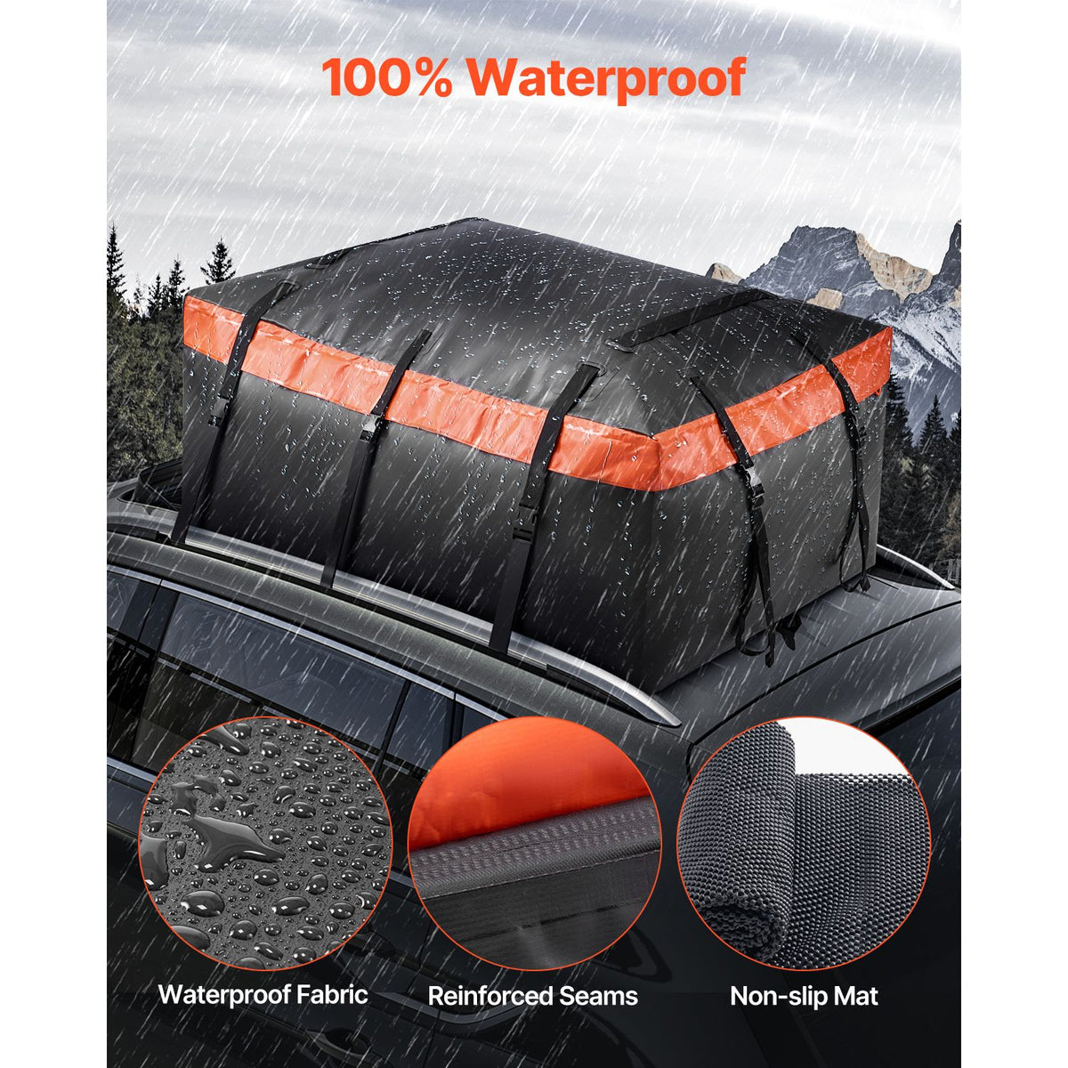 Car Rooftop Cargo Carrier Bag, 23 Cubic Feet Roof Cargo Carrier, Heavy Duty 840D PVC 100% Waterproof Car Roof Luggage Bag for All Vehicle with/without Rack- with Lock, Anti-Slip Mat, 6 Door Hook