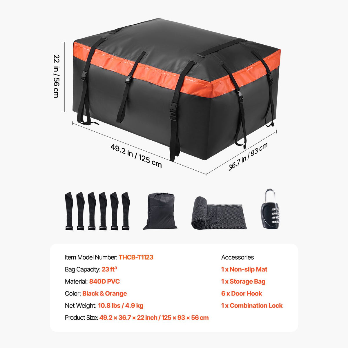 Car Rooftop Cargo Carrier Bag, 23 Cubic Feet Roof Cargo Carrier, Heavy Duty 840D PVC 100% Waterproof Car Roof Luggage Bag for All Vehicle with/without Rack- with Lock, Anti-Slip Mat, 6 Door Hook