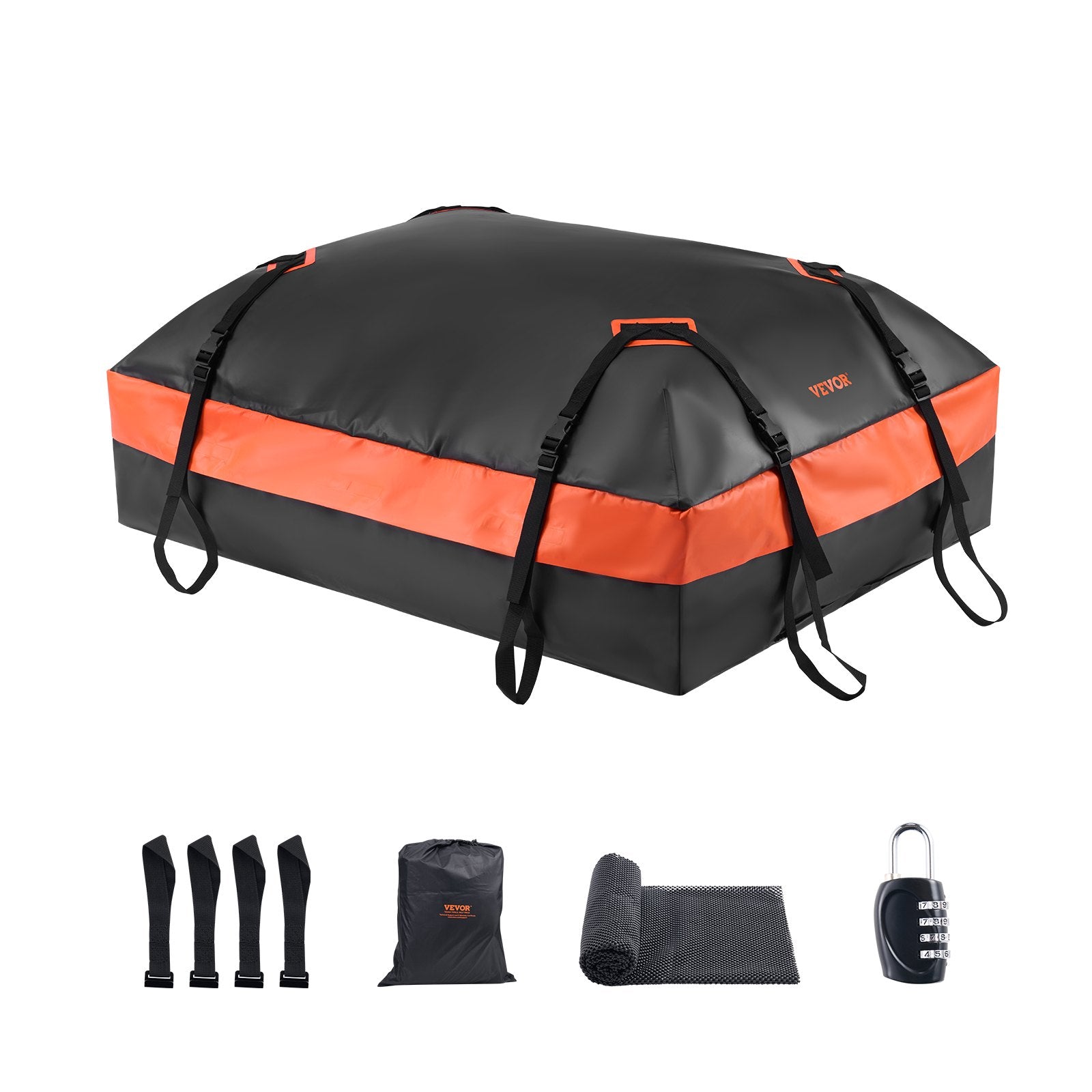 Automotive Decor: VEVOR Car Rooftop Cargo Carrier Bag, 15 Cubic Feet Car Roof Cargo Carrier, 100% Waterproof Heavy Duty 840D PVC Roof Luggage Bag for All Vehicle with/without Rack- with Lock, Non-Slip Mat, 4 Door Hooks