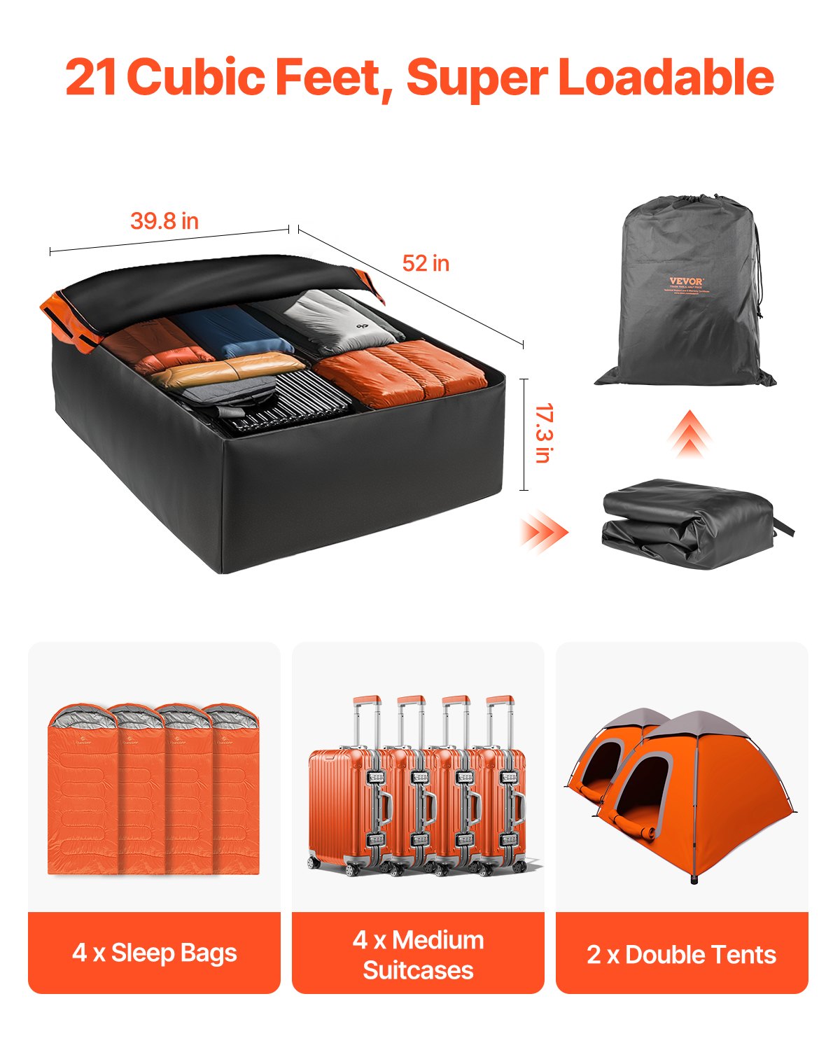 Caravan Accessories: VEVOR Car Rooftop Cargo Carrier Bag 21 Cubic Feet Roof Cargo Carrier 840D PVC