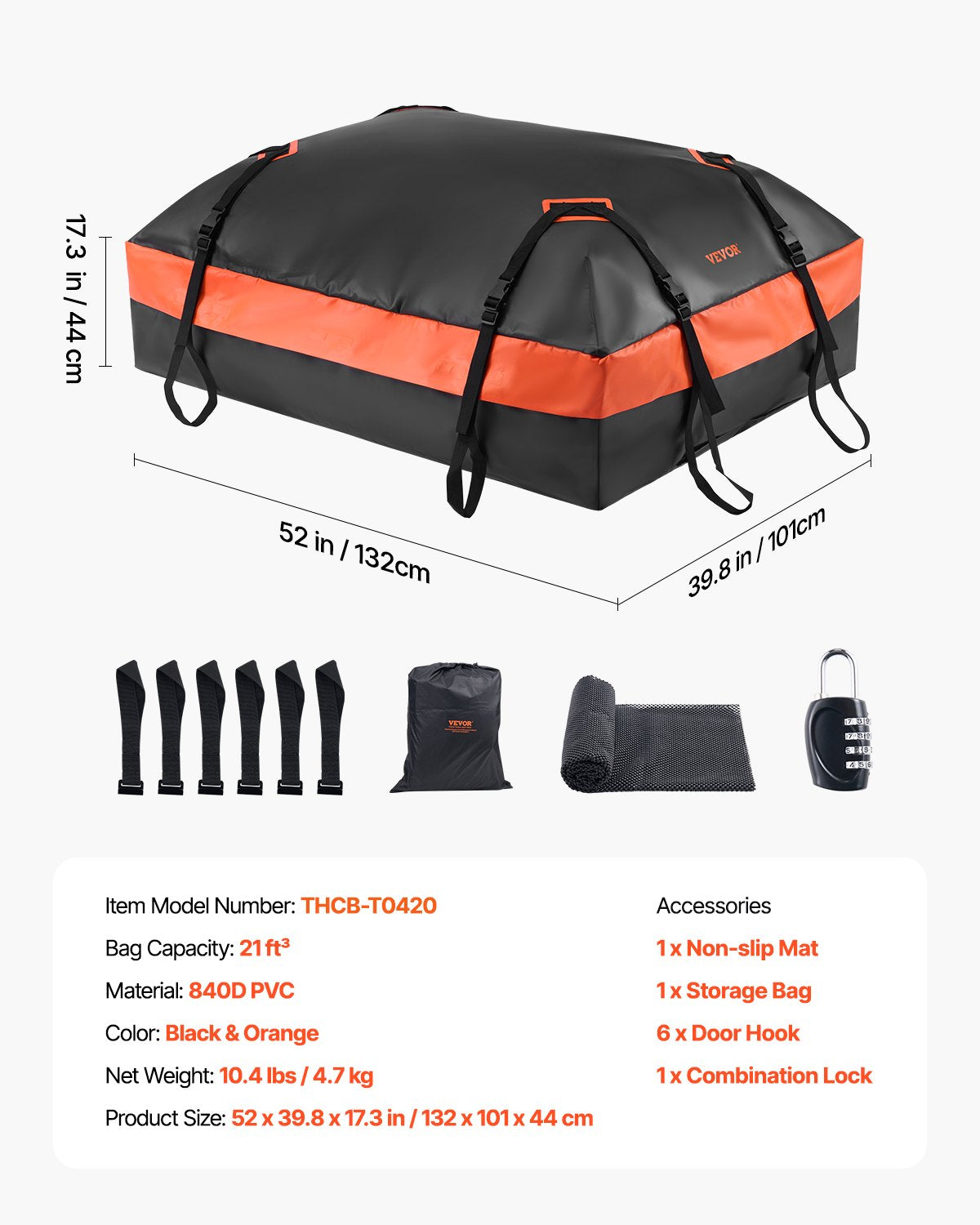 Caravan Accessories: VEVOR Car Rooftop Cargo Carrier Bag 21 Cubic Feet Roof Cargo Carrier 840D PVC