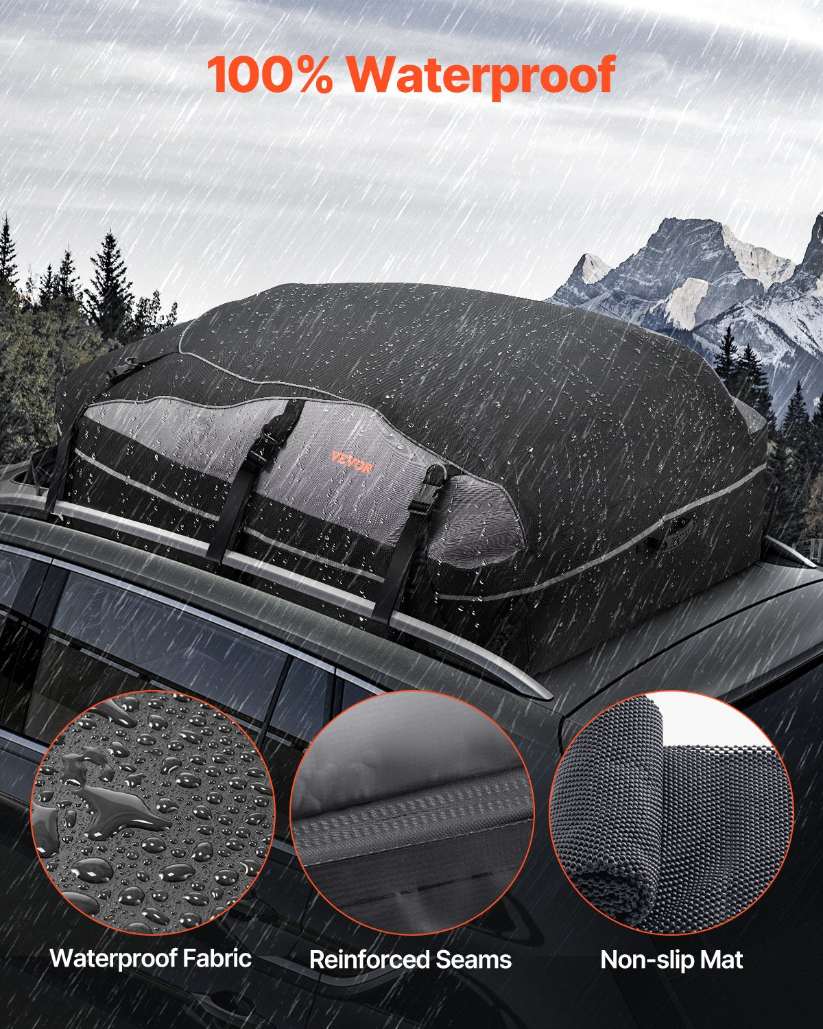 Cross Bar: VEVOR Car Rooftop Cargo Carrier Bag, 21 Cubic Feet Cargo Carrier for Car Roof, 100% Waterproof 900D Oxford Cloth Roof Luggage Bag for All Vehicle with/without Rack- with Lock, Non-Slip Mat, Door Hooks