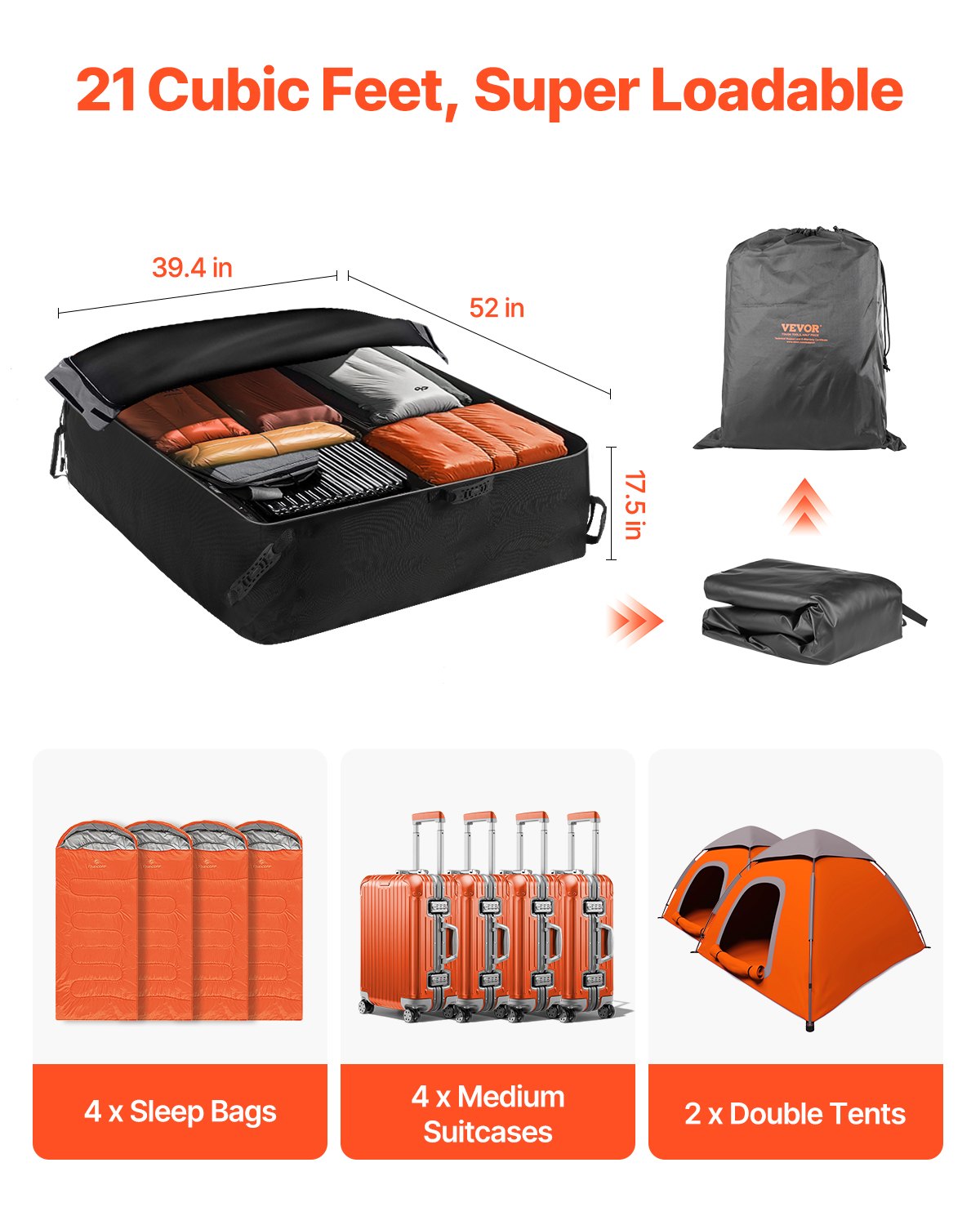 Cross Bar: VEVOR Car Rooftop Cargo Carrier Bag, 21 Cubic Feet Cargo Carrier for Car Roof, 100% Waterproof 900D Oxford Cloth Roof Luggage Bag for All Vehicle with/without Rack- with Lock, Non-Slip Mat, Door Hooks