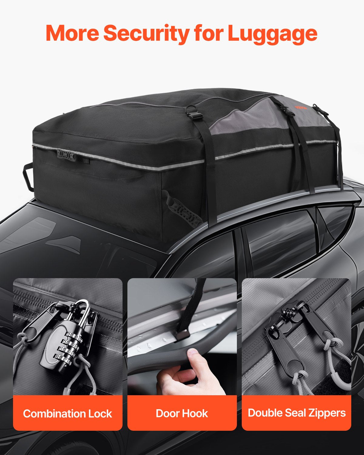 Cross Bar: VEVOR Car Rooftop Cargo Carrier Bag, 21 Cubic Feet Cargo Carrier for Car Roof, 100% Waterproof 900D Oxford Cloth Roof Luggage Bag for All Vehicle with/without Rack- with Lock, Non-Slip Mat, Door Hooks