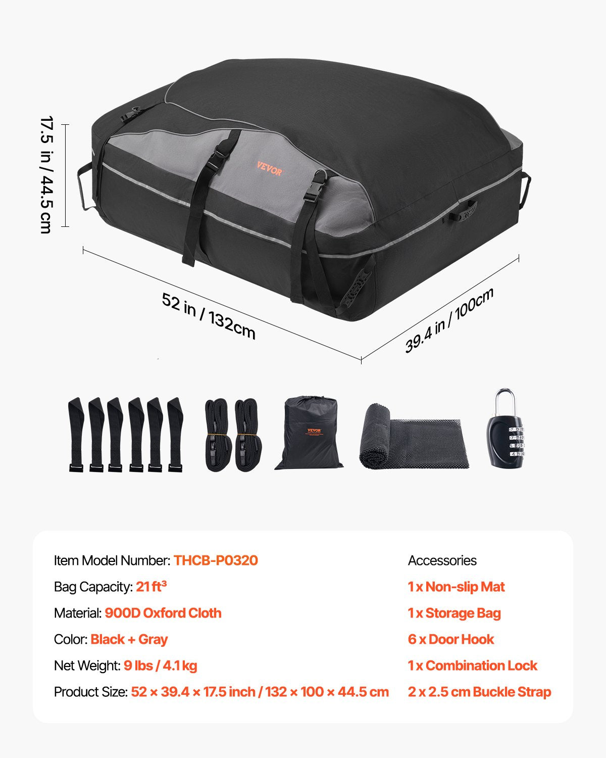 Cross Bar: VEVOR Car Rooftop Cargo Carrier Bag, 21 Cubic Feet Cargo Carrier for Car Roof, 100% Waterproof 900D Oxford Cloth Roof Luggage Bag for All Vehicle with/without Rack- with Lock, Non-Slip Mat, Door Hooks