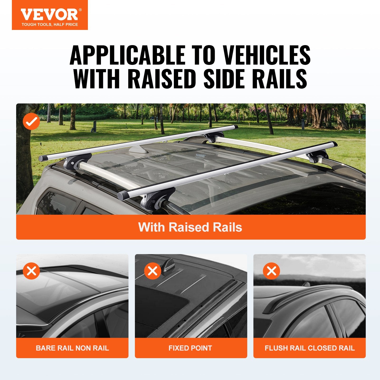 Cross Bar: VEVOR Roof Rack Cross Bars, Aluminum Roof Rack Crossbars, Fit Raised Side Rail with Gap, 90 kg Load Capacity, Adjustable Crossbars with Locks, for SUVs, Sedans, and Vans