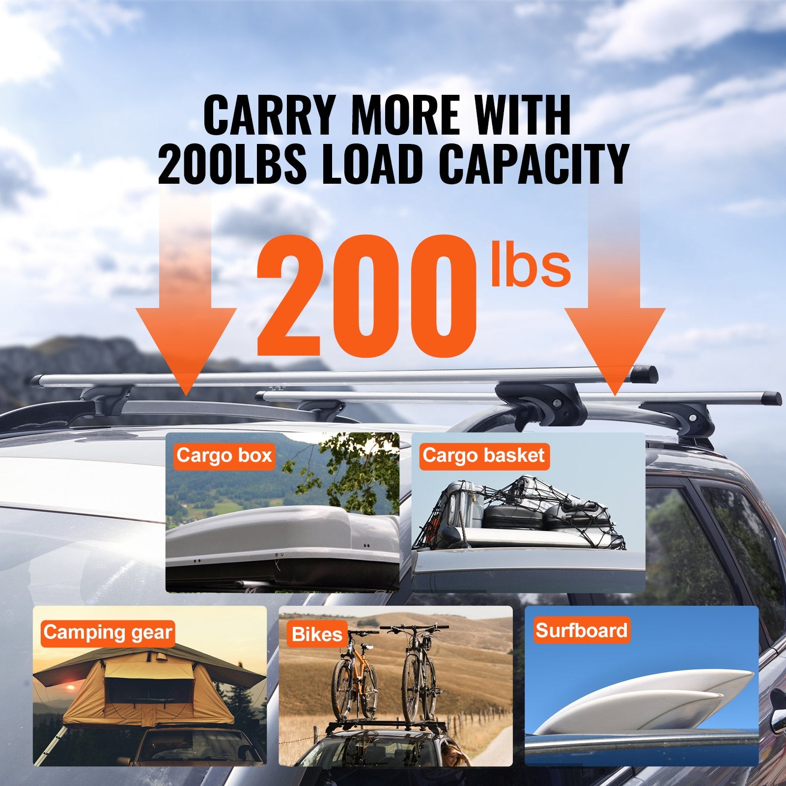 Cross Bar: VEVOR Roof Rack Cross Bars, Aluminum Roof Rack Crossbars, Fit Raised Side Rail with Gap, 90 kg Load Capacity, Adjustable Crossbars with Locks, for SUVs, Sedans, and Vans