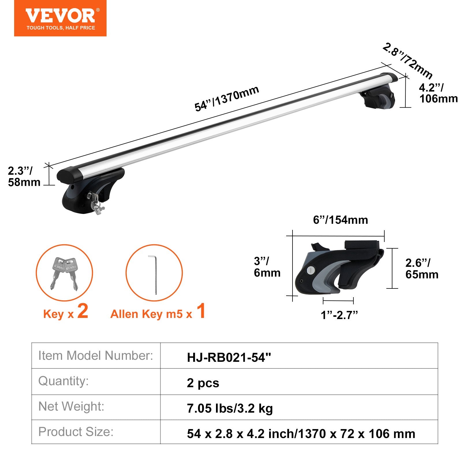 Cross Bar: VEVOR Roof Rack Cross Bars, Aluminum Roof Rack Crossbars, Fit Raised Side Rail with Gap, 90 kg Load Capacity, Adjustable Crossbars with Locks, for SUVs, Sedans, and Vans