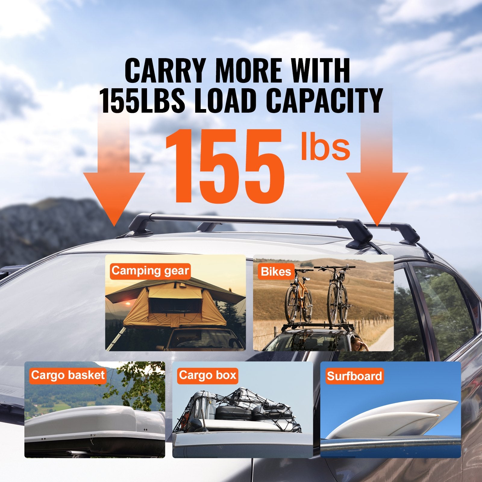 Universal Roof Rack Crossbar for Naked Roof Vehicle Aluminum with Lock