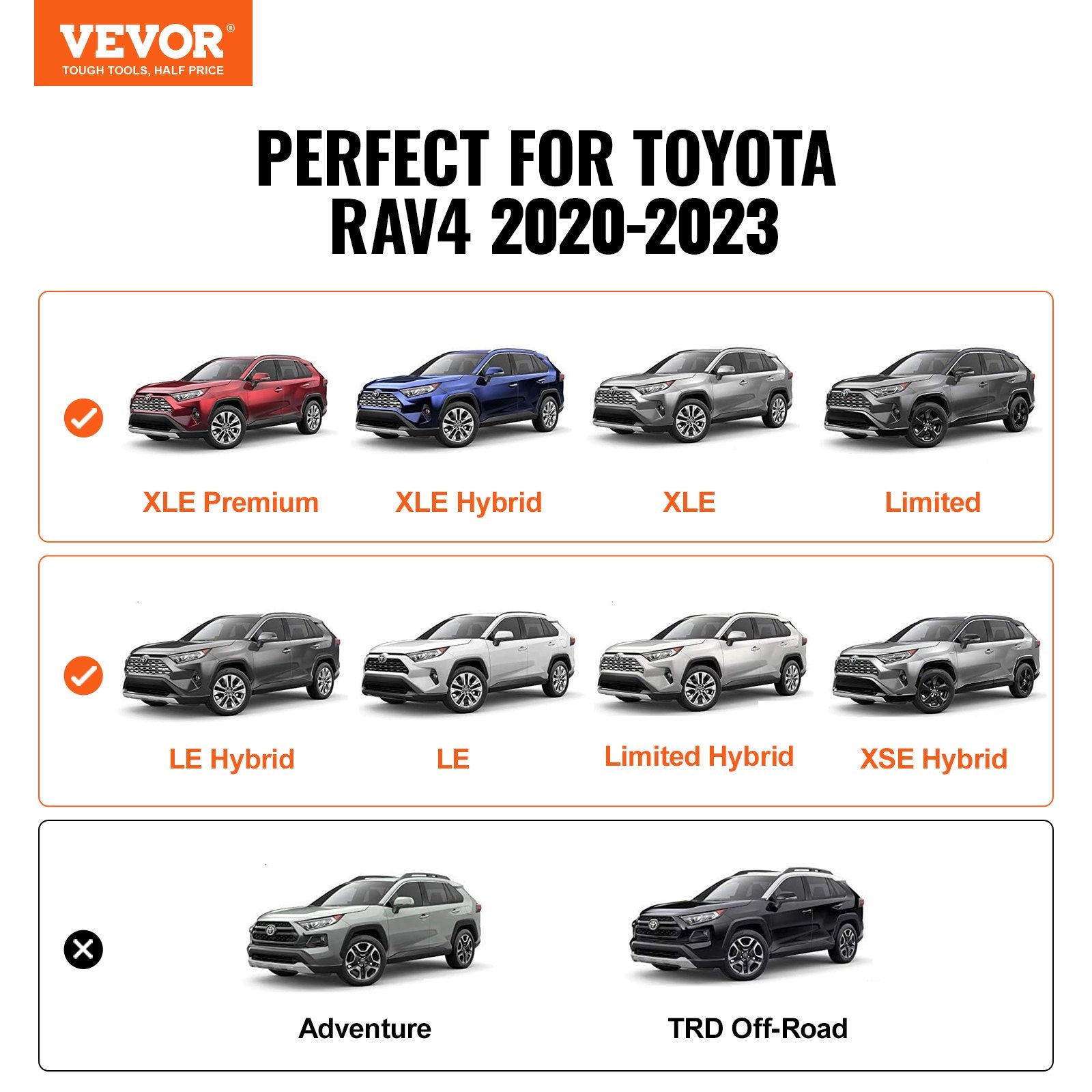 Cross Bar: VEVOR Roof Rack Cross Bars, Compatible with Toyota RAV4 2020-2023, 160lbs Load Capacity, Aluminum Anti-Rust Crossbars with Locks, Rooftop Cargo Bag Luggage Carrier (Not Fit for Adventure/TRD Off-Road)