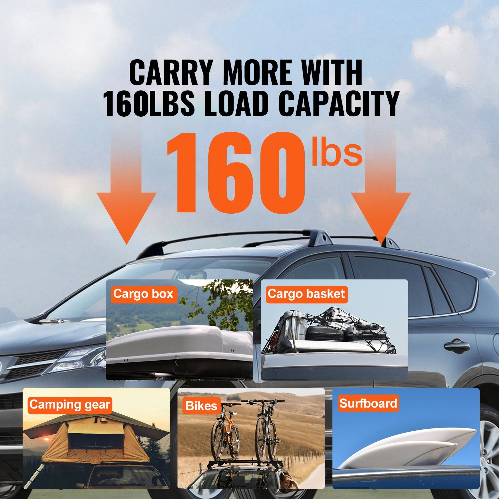 Cross Bar: VEVOR Roof Rack Cross Bars, Compatible with Toyota RAV4 2020-2023, 160lbs Load Capacity, Aluminum Anti-Rust Crossbars with Locks, Rooftop Cargo Bag Luggage Carrier (Not Fit for Adventure/TRD Off-Road)