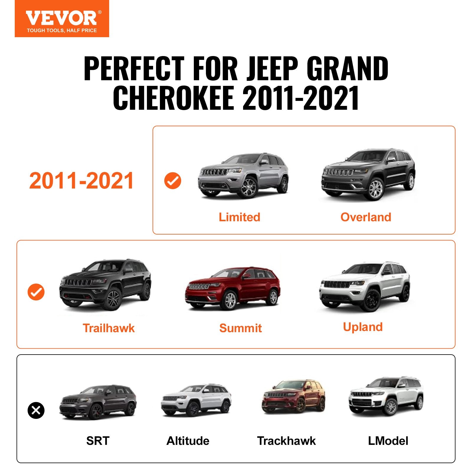 Cross Bar: VEVOR Roof Rack Crossbar for JEEP GRAND CHEROKEE 2011-2021 Aluminum with Lock