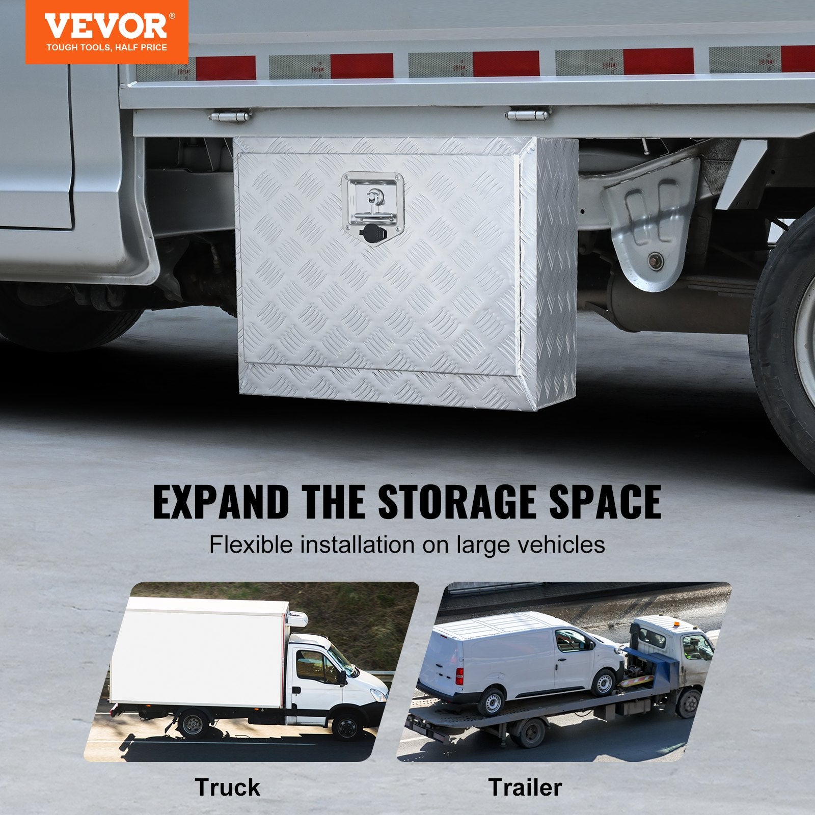 Bicycle Stands & Storage: VEVOR Underbody Truck Box, 24"×14"×16" Pickup Storage Box, Heavy Duty Aluminum Diamond Plate Tool Box with Lock and Keys, Waterproof Trailer Storage Box with T-Handle Latch for Truck, Van, Trailer