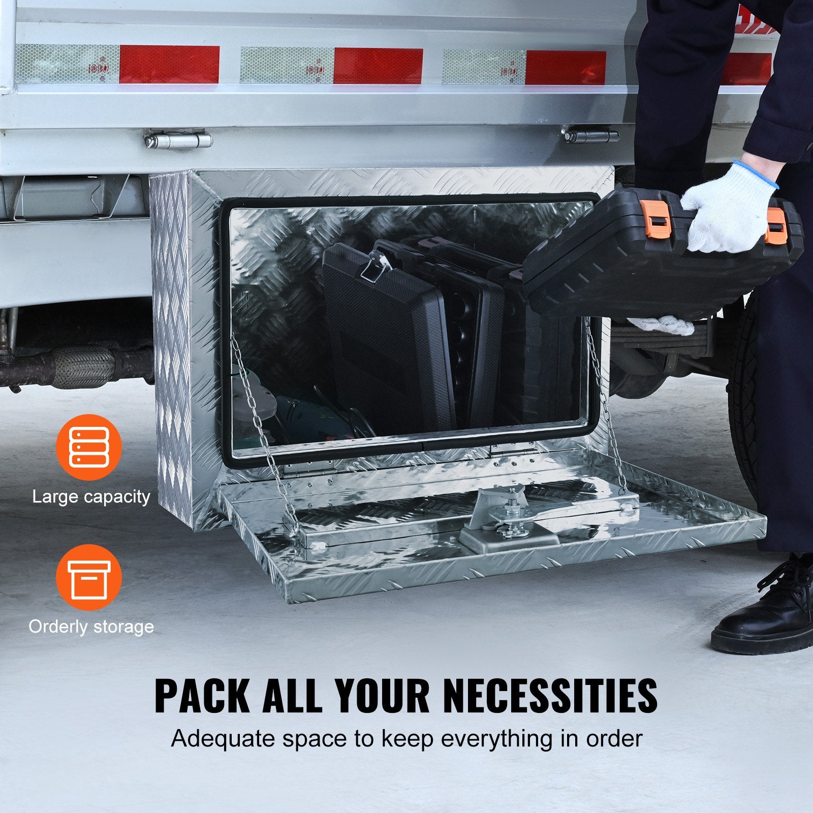 Bicycle Stands & Storage: VEVOR Underbody Truck Box, 24"×14"×16" Pickup Storage Box, Heavy Duty Aluminum Diamond Plate Tool Box with Lock and Keys, Waterproof Trailer Storage Box with T-Handle Latch for Truck, Van, Trailer