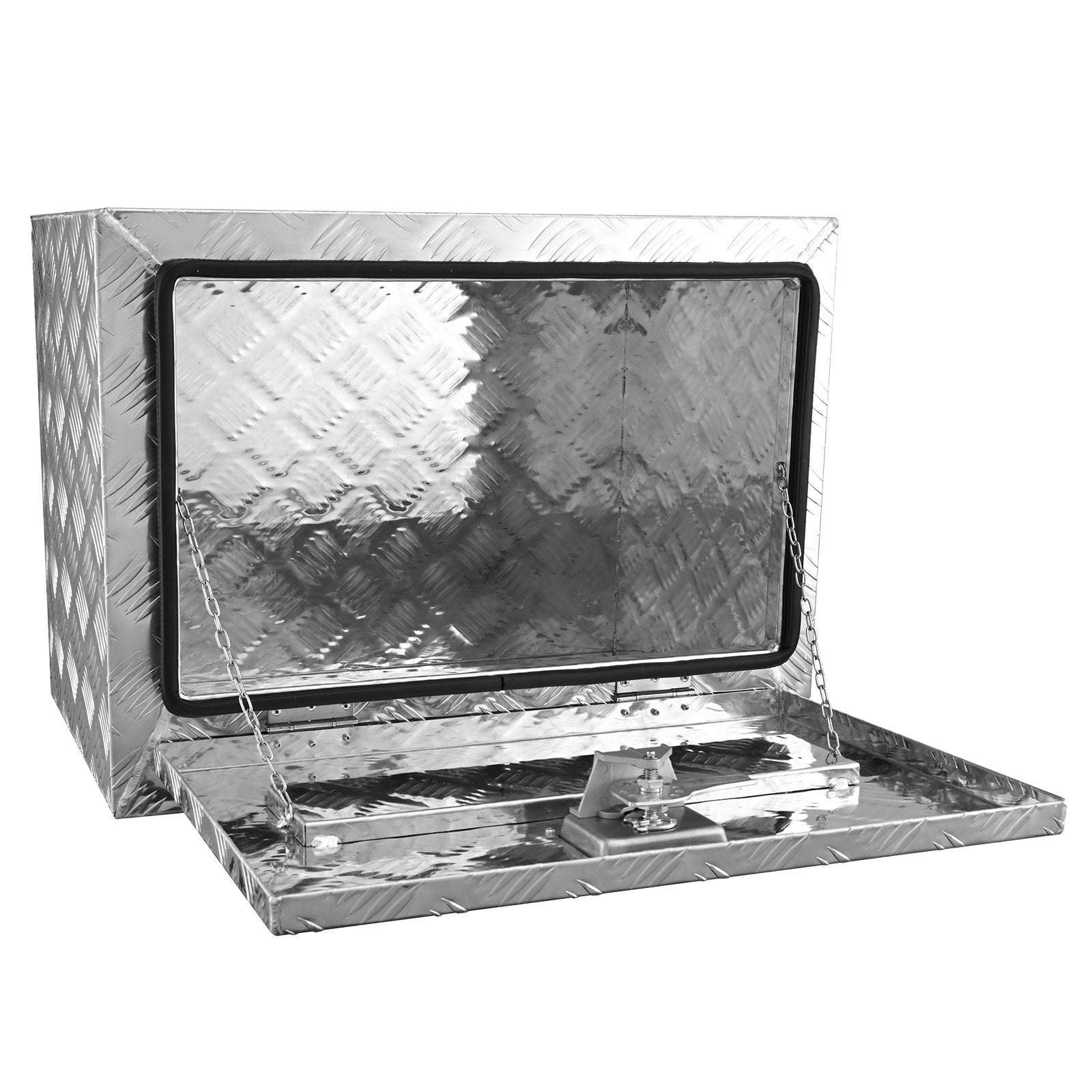 Bicycle Stands & Storage: VEVOR Underbody Truck Box, 24"×14"×16" Pickup Storage Box, Heavy Duty Aluminum Diamond Plate Tool Box with Lock and Keys, Waterproof Trailer Storage Box with T-Handle Latch for Truck, Van, Trailer
