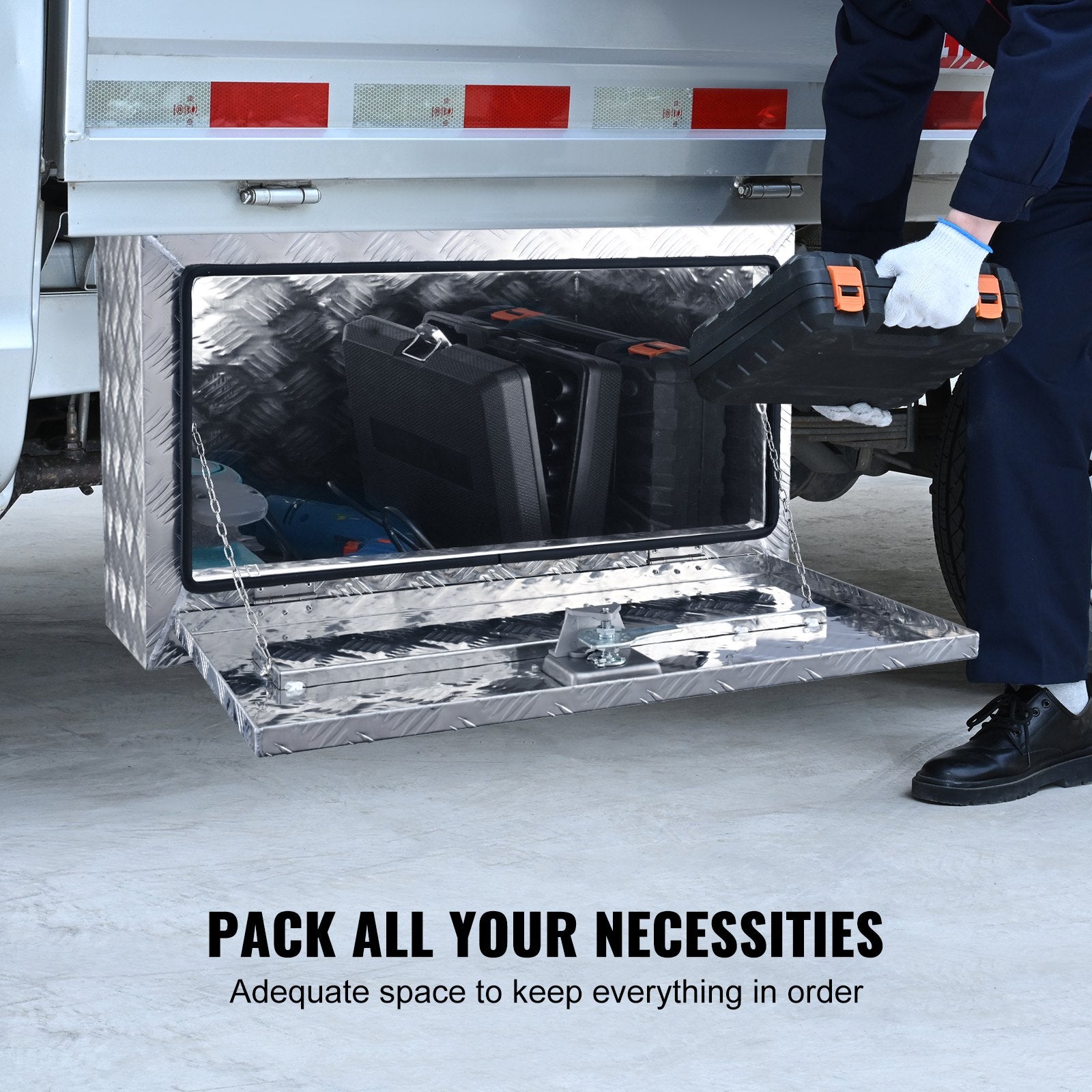 Bicycle Stands & Storage: VEVOR Underbody Truck Box, 30"×14"×16" Pickup Storage Box, Heavy Duty Aluminum Diamond Plate Tool Box with Lock and Keys, Waterproof Trailer Storage Box with T-Handle Latch for Truck, Van, Trailer