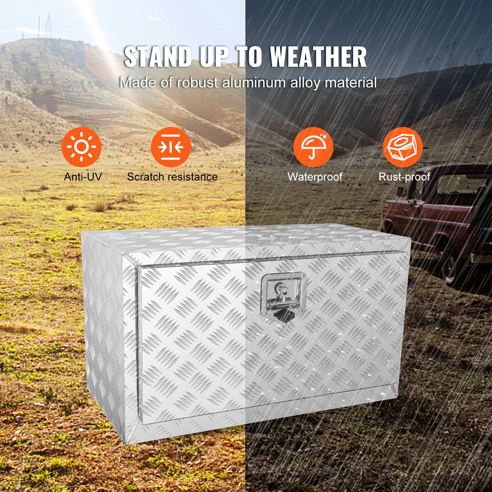 Bicycle Stands & Storage: VEVOR Underbody Truck Box, 30"×14"×16" Pickup Storage Box, Heavy Duty Aluminum Diamond Plate Tool Box with Lock and Keys, Waterproof Trailer Storage Box with T-Handle Latch for Truck, Van, Trailer