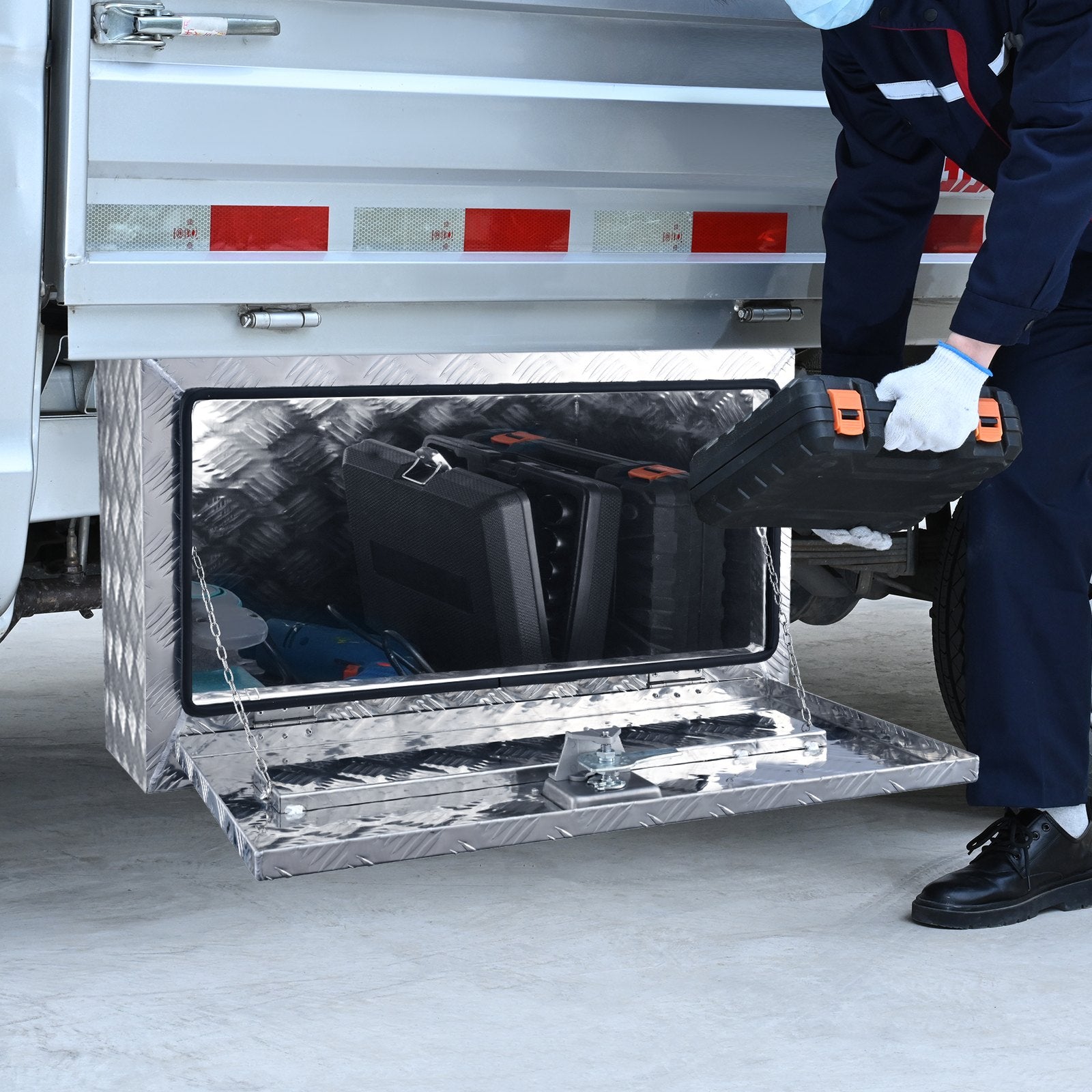 Bicycle Stands & Storage: VEVOR Underbody Truck Box, 30"×14"×16" Pickup Storage Box, Heavy Duty Aluminum Diamond Plate Tool Box with Lock and Keys, Waterproof Trailer Storage Box with T-Handle Latch for Truck, Van, Trailer