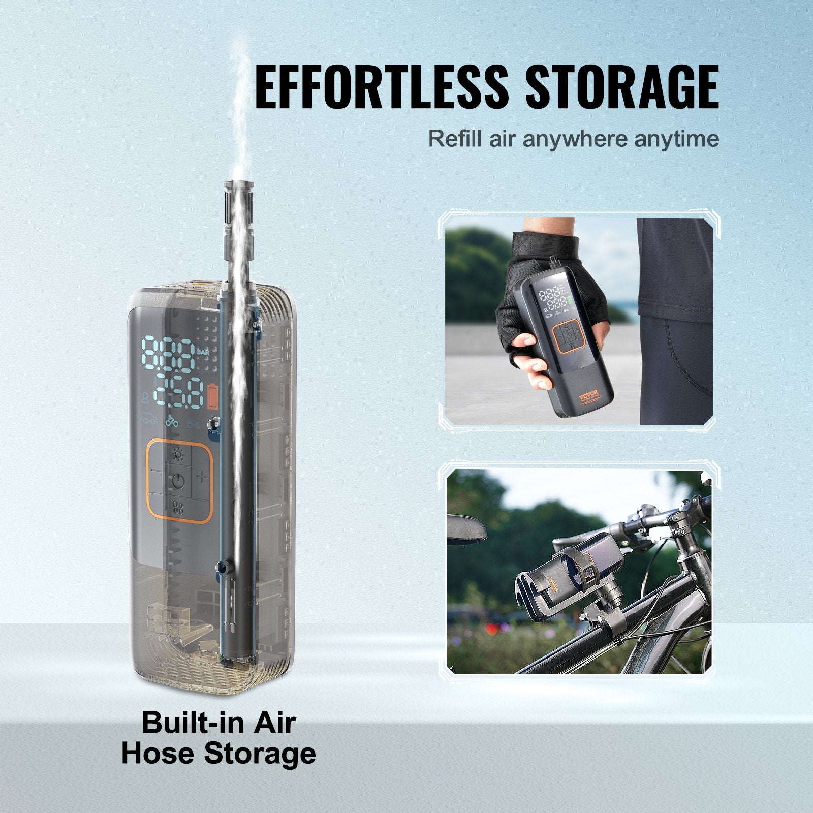Automotive Gauges: VEVOR Tire Inflator Portable Air Compressor, 150 PSI Electric Air Pump, 4000mAh Rechargeable Tire Pump with Auto-Off Function, LCD Pressure Gauge, 3 Nozzles, LED Light for Car Motorcycle Bike Ball