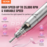 Nail Care: VEVOR Electric Rechargeable Nail Drill, 35,000RPM Portable Cordless Nail E File Machine, LCD-Display Acrylic Gel Grinder Tool with 6 Bits and 50PCS Sanding Bands for Manicure Pedicure Carve Polish