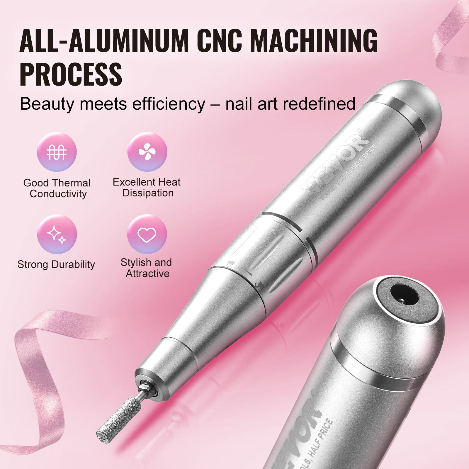 Nail Care: VEVOR Electric Rechargeable Nail Drill, 35,000RPM Portable Cordless Nail E File Machine, LCD-Display Acrylic Gel Grinder Tool with 6 Bits and 50PCS Sanding Bands for Manicure Pedicure Carve Polish