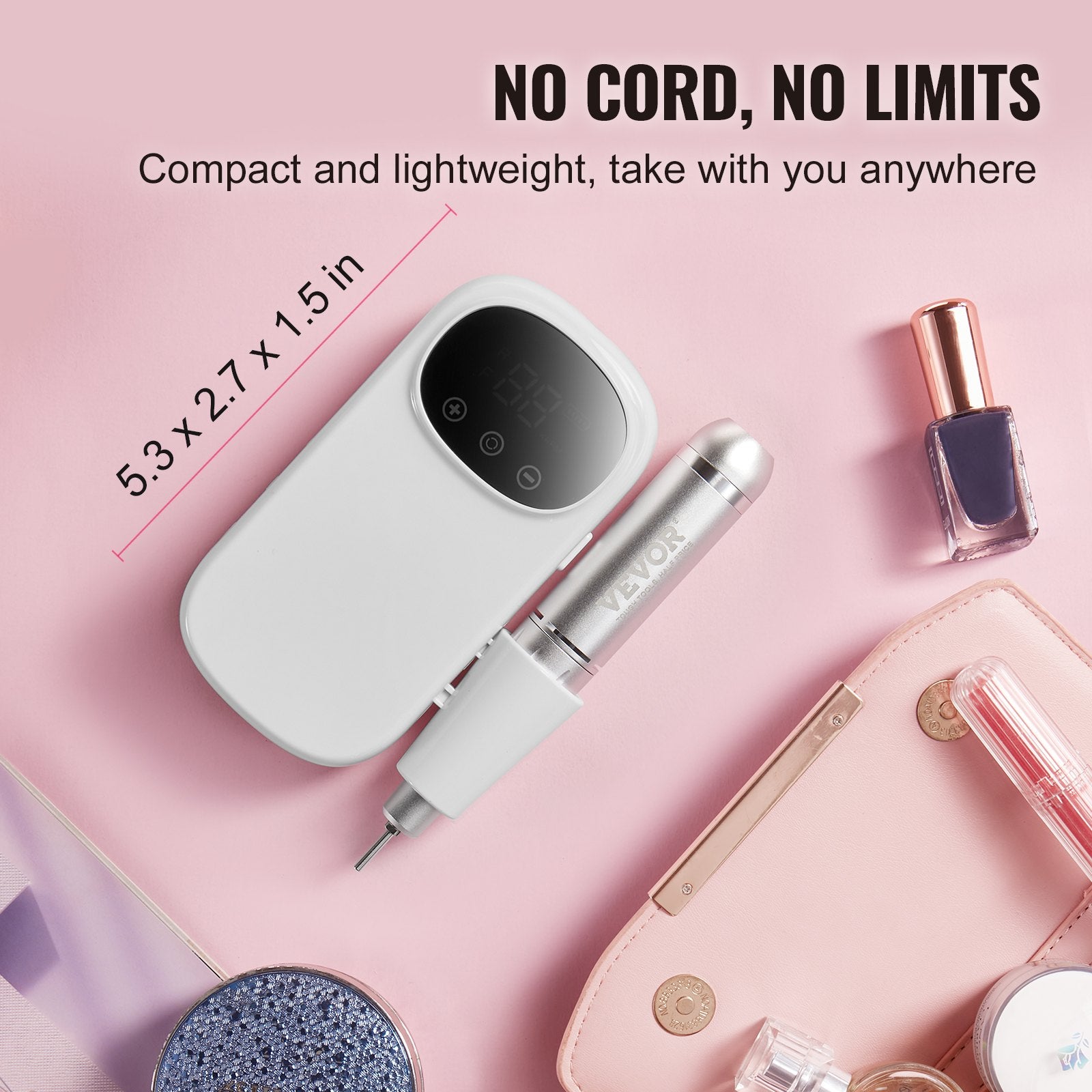 Nail Care: VEVOR Electric Rechargeable Nail Drill, 35,000RPM Portable Cordless Nail E File Machine, LCD-Display Acrylic Gel Grinder Tool with 6 Bits and 50PCS Sanding Bands for Manicure Pedicure Carve Polish