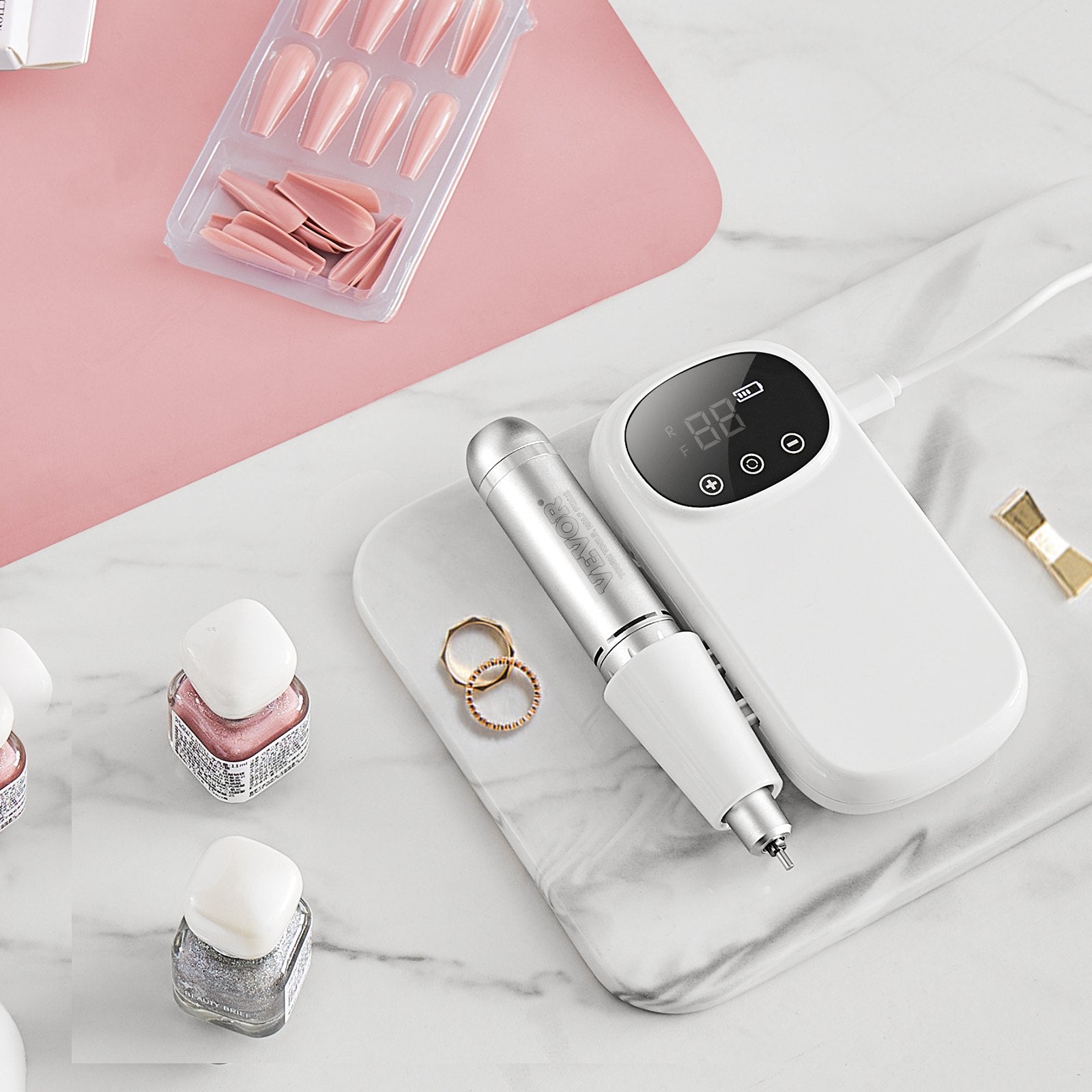 Nail Care: VEVOR Electric Rechargeable Nail Drill, 35,000RPM Portable Cordless Nail E File Machine, LCD-Display Acrylic Gel Grinder Tool with 6 Bits and 50PCS Sanding Bands for Manicure Pedicure Carve Polish