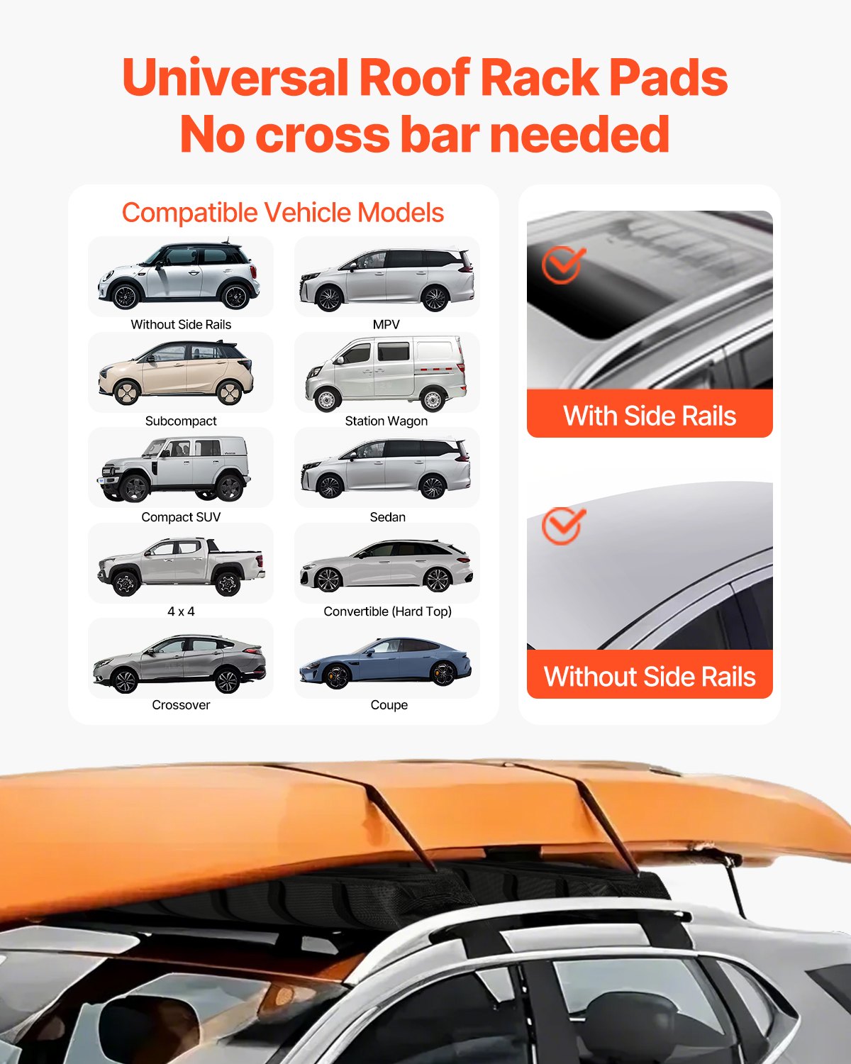 Boating Accessories: VEVOR Soft Roof Rack Pads 33in 176lbs Load Capacity for Kayak Canoe Surfboard Luggage