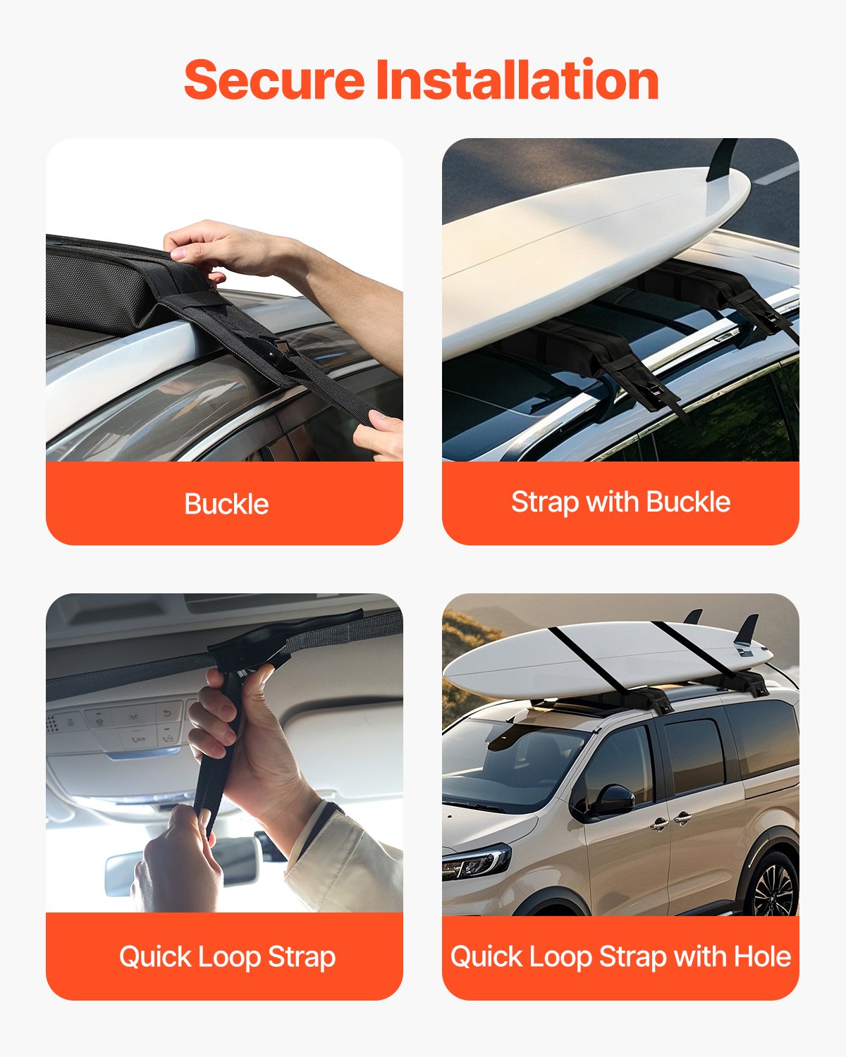 Boating Accessories: VEVOR Soft Roof Rack Pads 33in 176lbs Load Capacity for Kayak Canoe Surfboard Luggage