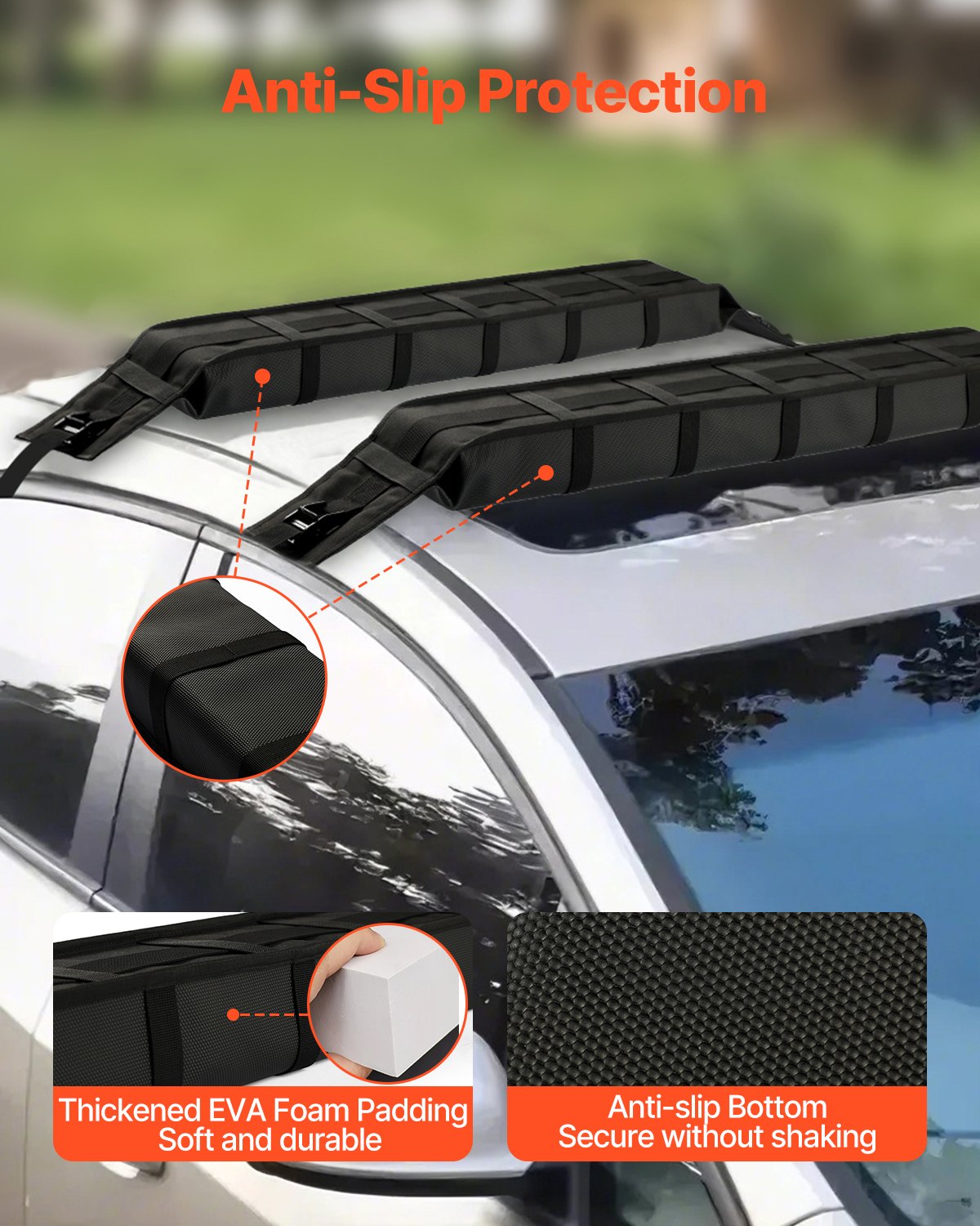 Boating Accessories: VEVOR Soft Roof Rack Pads 33in 176lbs Load Capacity for Kayak Canoe Surfboard Luggage