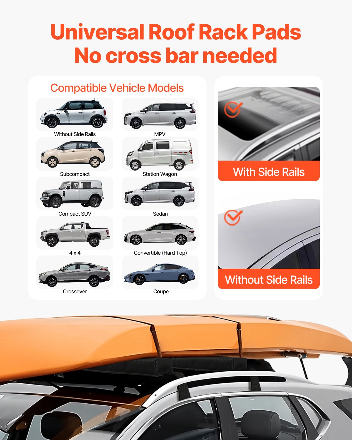 Boating Accessories: VEVOR Soft Roof Rack Pads 15.5in 176lbs Load Capacity for Kayak Canoe Surfboard