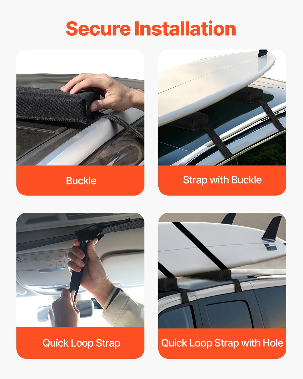 Boating Accessories: VEVOR Soft Roof Rack Pads 15.5in 176lbs Load Capacity for Kayak Canoe Surfboard