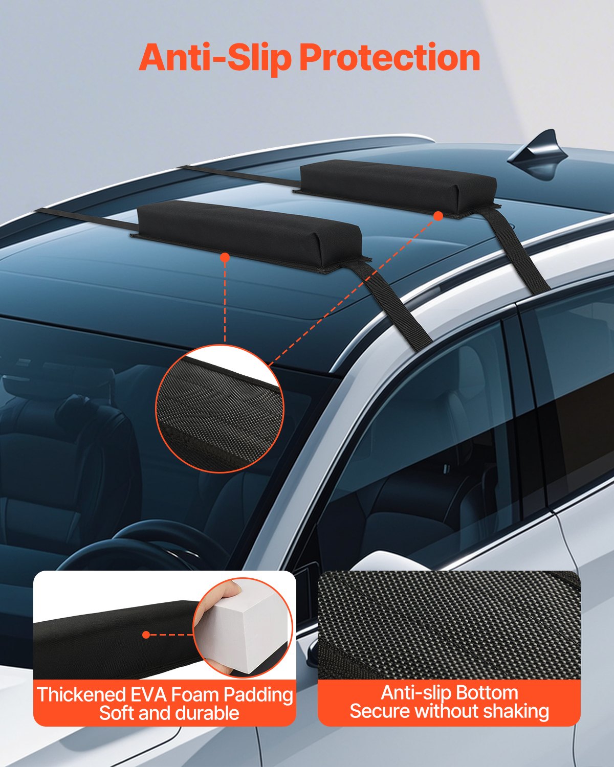 Boating Accessories: VEVOR Soft Roof Rack Pads 15.5in 176lbs Load Capacity for Kayak Canoe Surfboard