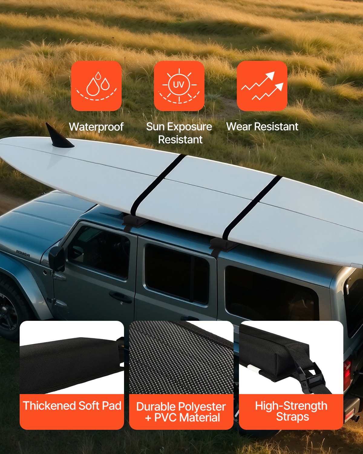 Boating Accessories: VEVOR Soft Roof Rack Pads 15.5in 176lbs Load Capacity for Kayak Canoe Surfboard