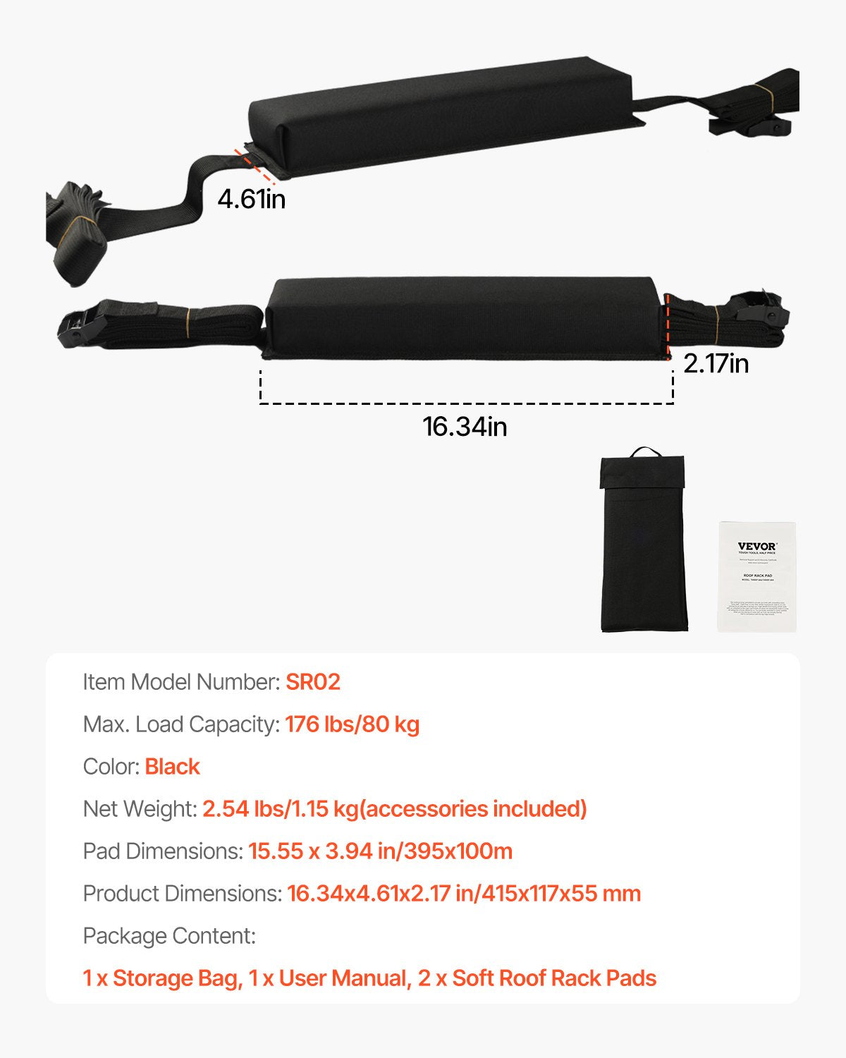 Boating Accessories: VEVOR Soft Roof Rack Pads 15.5in 176lbs Load Capacity for Kayak Canoe Surfboard