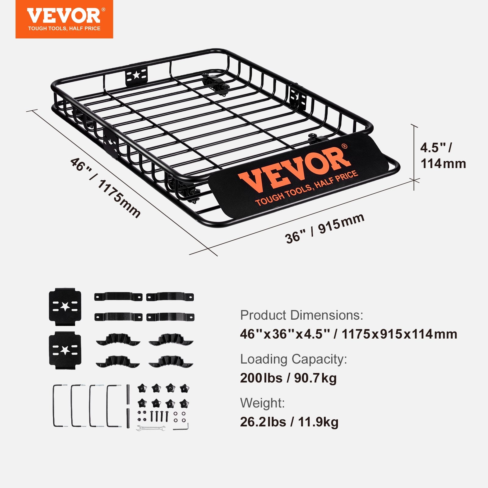 Clothing & Wardrobe Storage: VEVOR Roof Rack Cargo Basket 200 LBS Capacity 46"x36"x4.5" for SUV Truck Cars