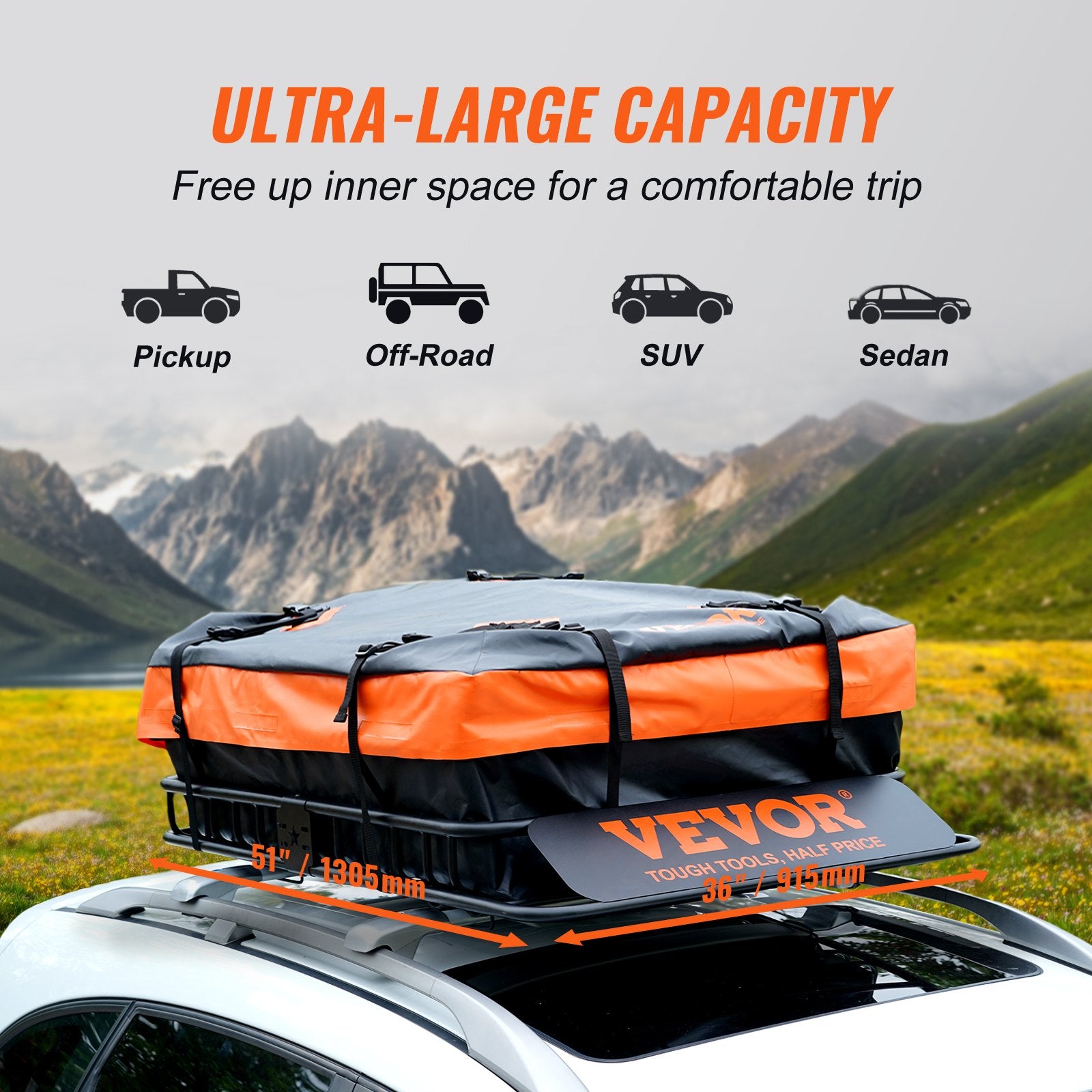 Clothing & Wardrobe Storage: VEVOR Roof Rack Cargo Basket 200 LBS 51"x36"x5" for SUV Truck with Luggage Bag