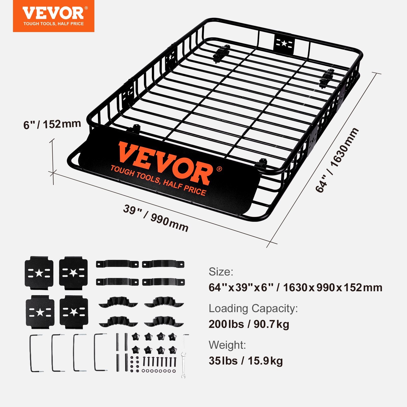 Automotive Parts: VEVOR Roof Rack Cargo Basket 200 LBS Capacity Extension 64"x39"x6" for SUV Truck