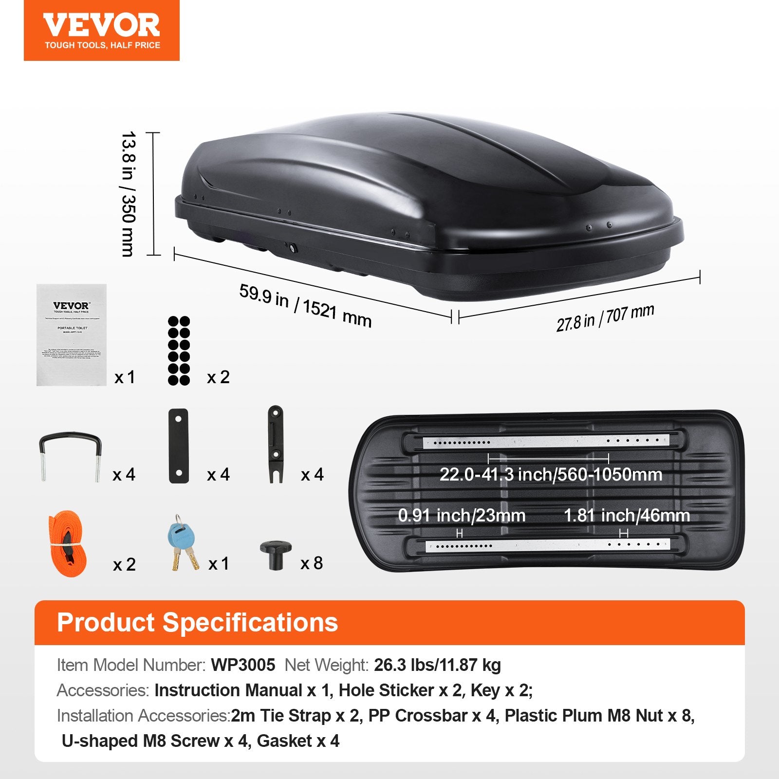 Caravan Accessories: VEVOR Rooftop Cargo Carrier 220 L Luggage Storage Box ABS for SUVs Cars