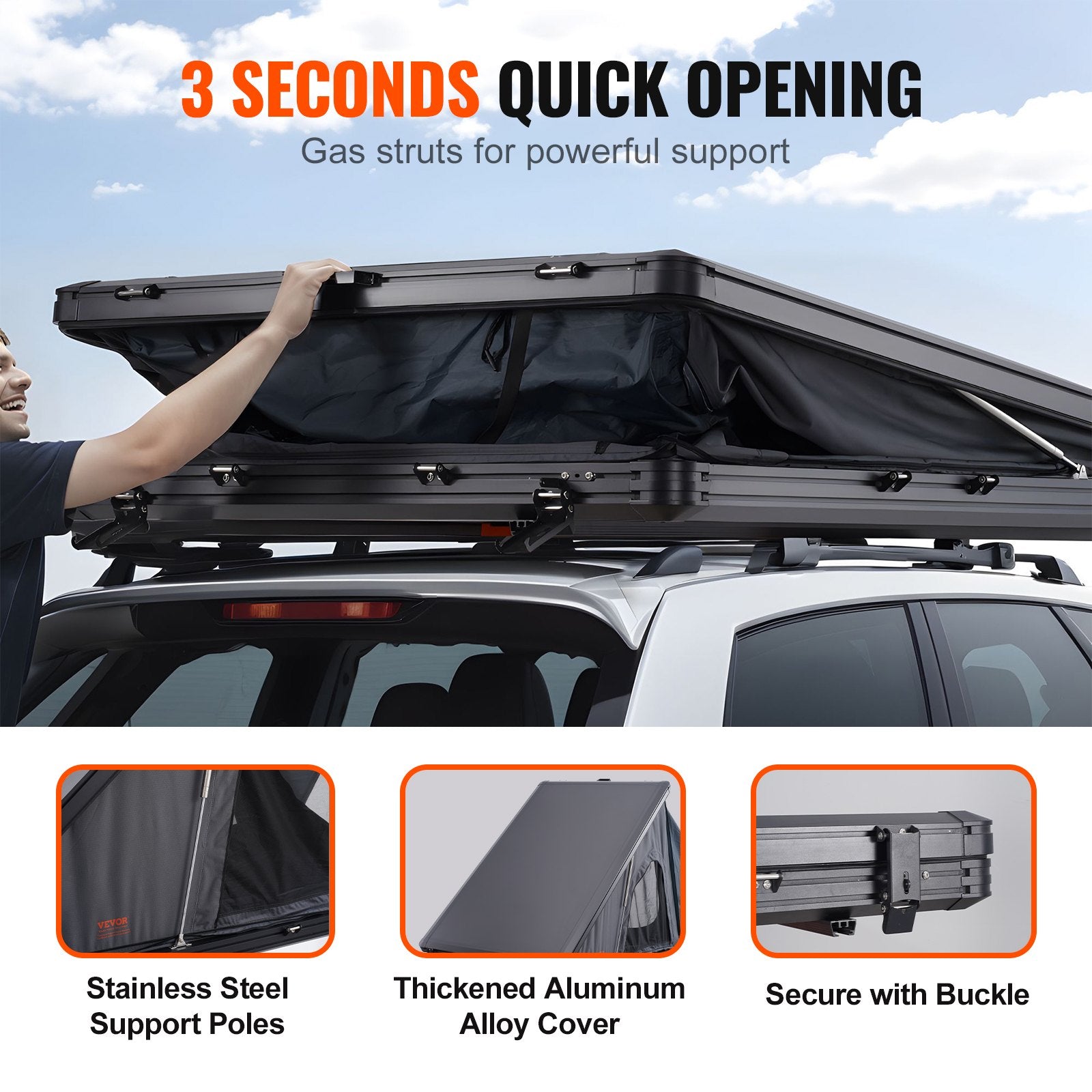 Caravan Accessories: VEVOR Rooftop Tent Hard Shell 2-3 Person Waterproof for Jeep SUV Truck w/ Ladder