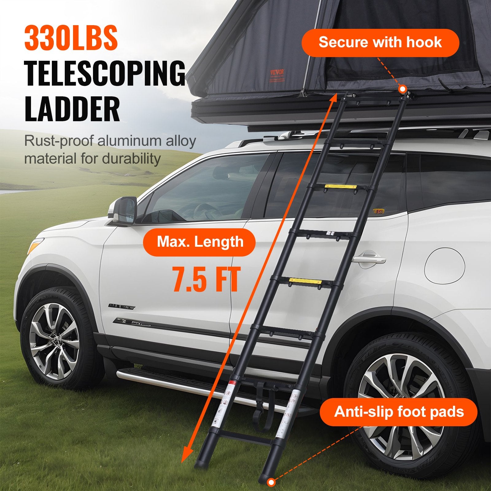 Caravan Accessories: VEVOR Rooftop Tent Hard Shell 2-3 Person Waterproof for Jeep SUV Truck w/ Ladder