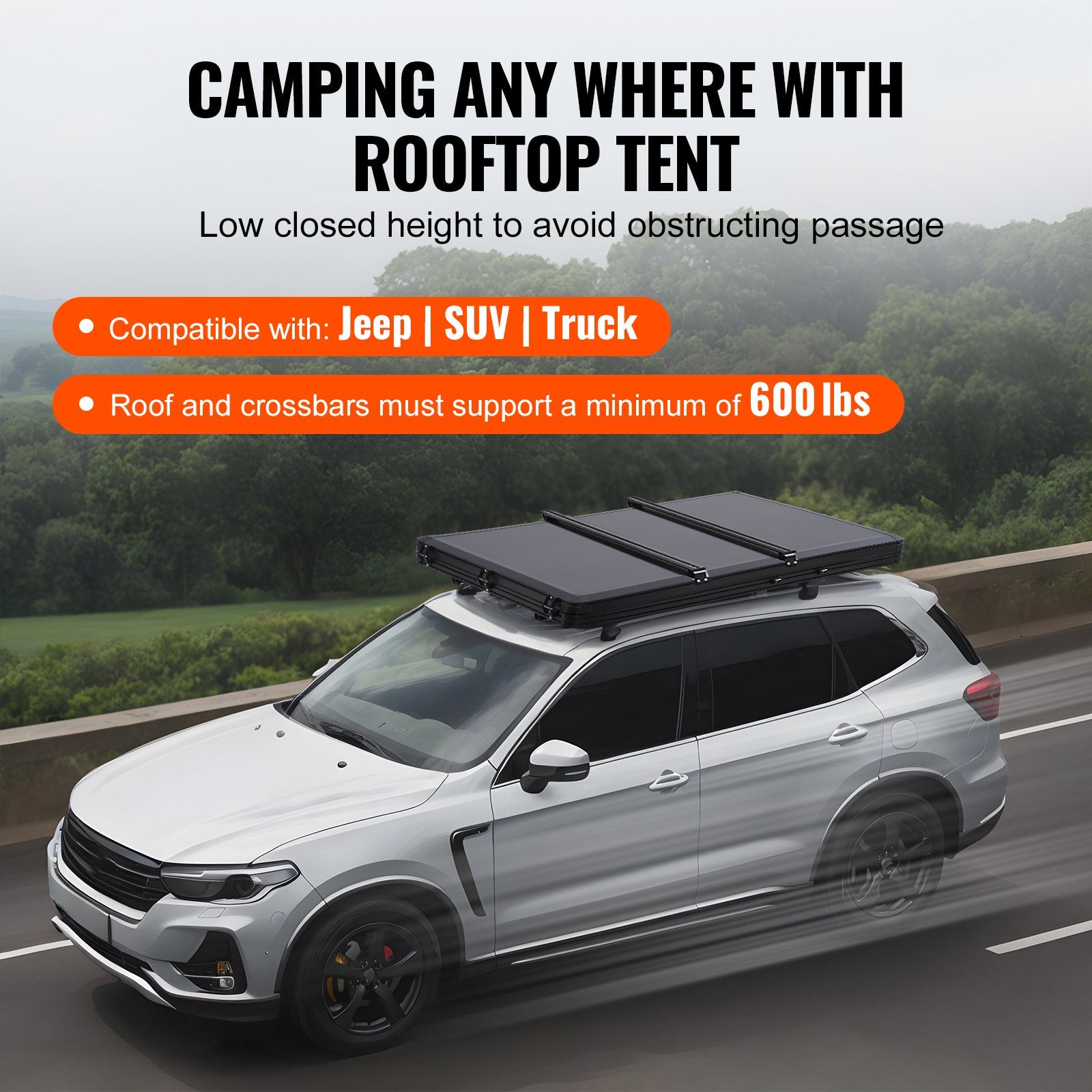 Caravan Accessories: VEVOR Rooftop Tent Hard Shell 2-3 Person Waterproof for Jeep SUV Truck w/ Ladder
