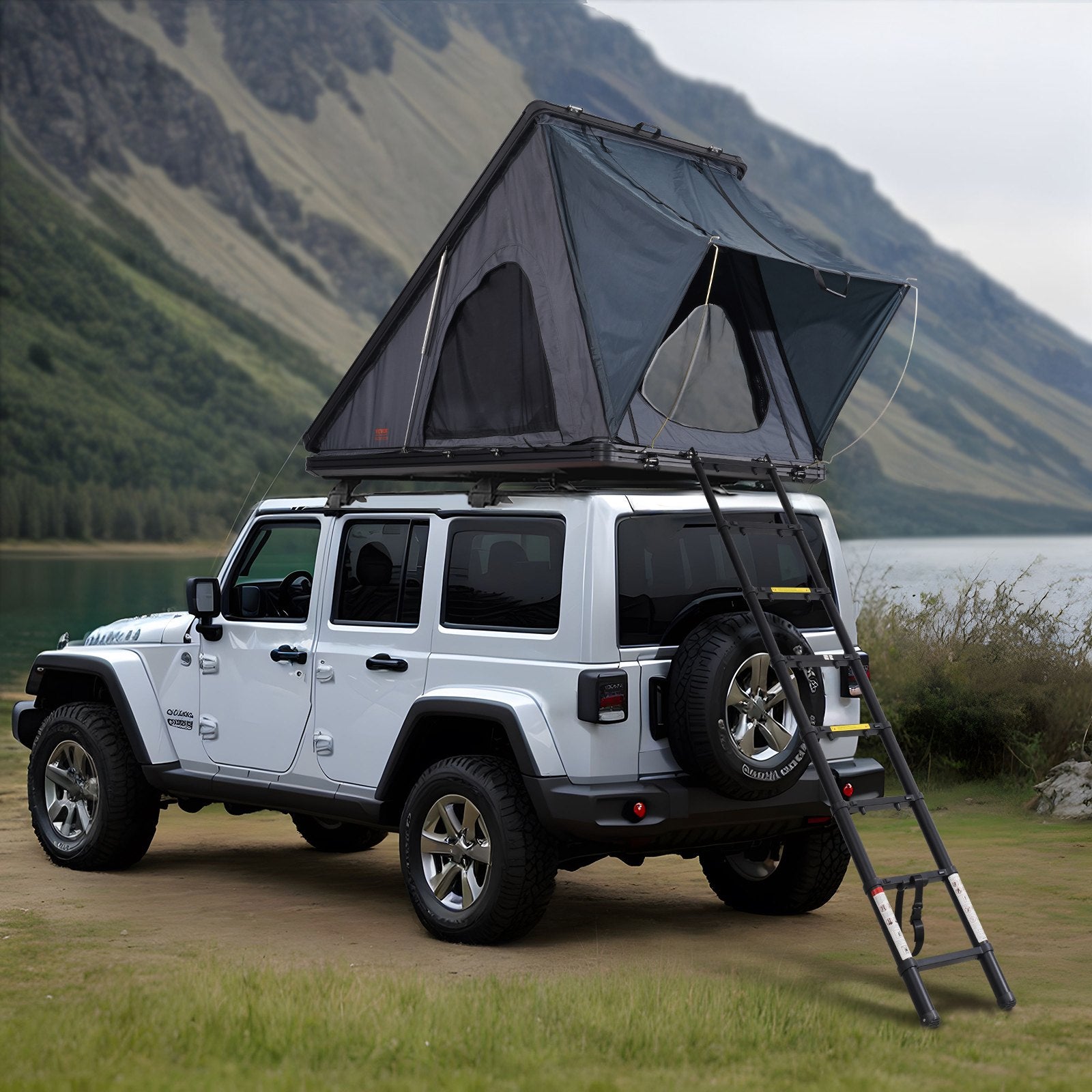 Caravan Accessories: VEVOR Rooftop Tent Hard Shell 2-3 Person Waterproof for Jeep SUV Truck w/ Ladder