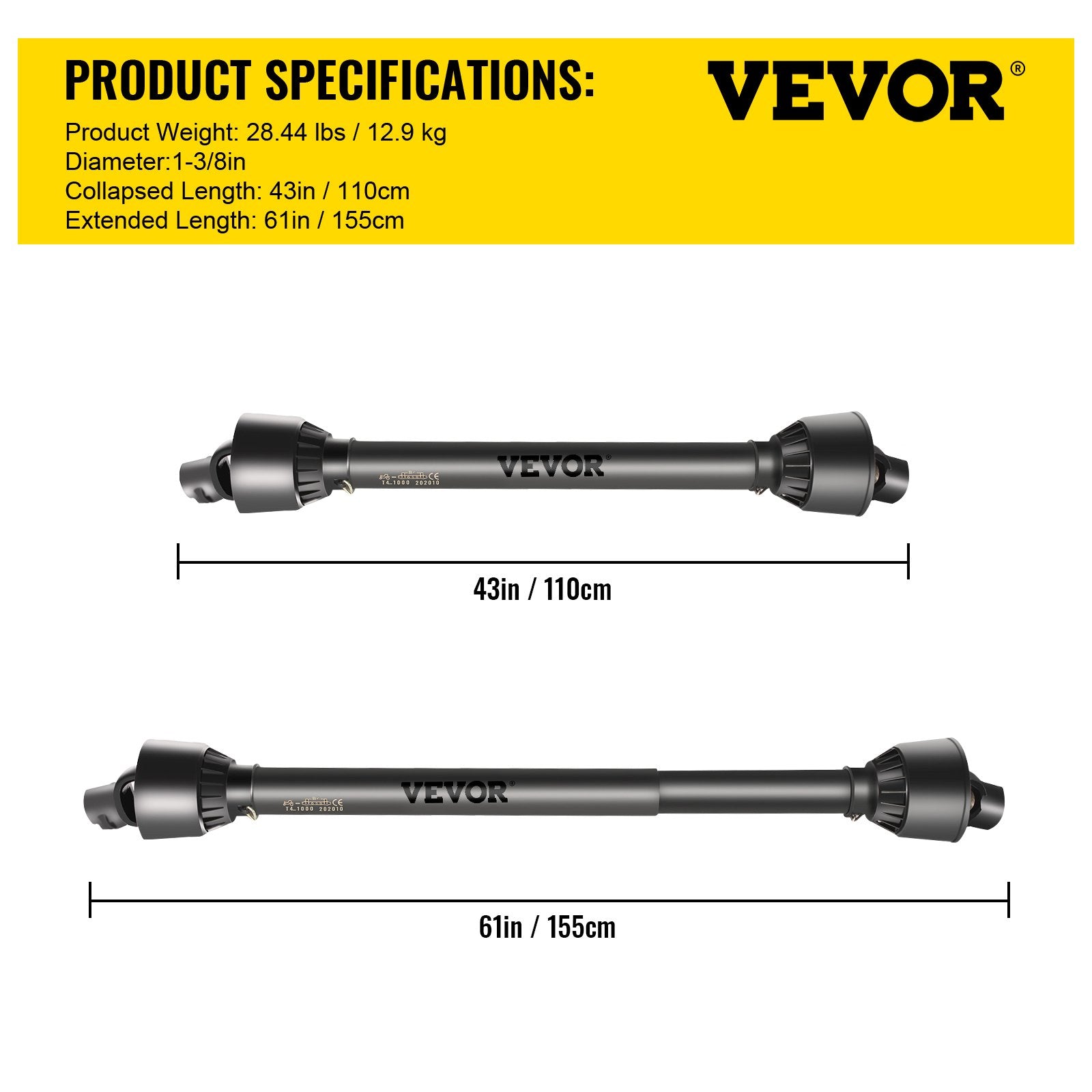 PTO Shaft PTO Drive Shaft 1-3/8" x 6 Spline Ends Round End T4 43"-61"