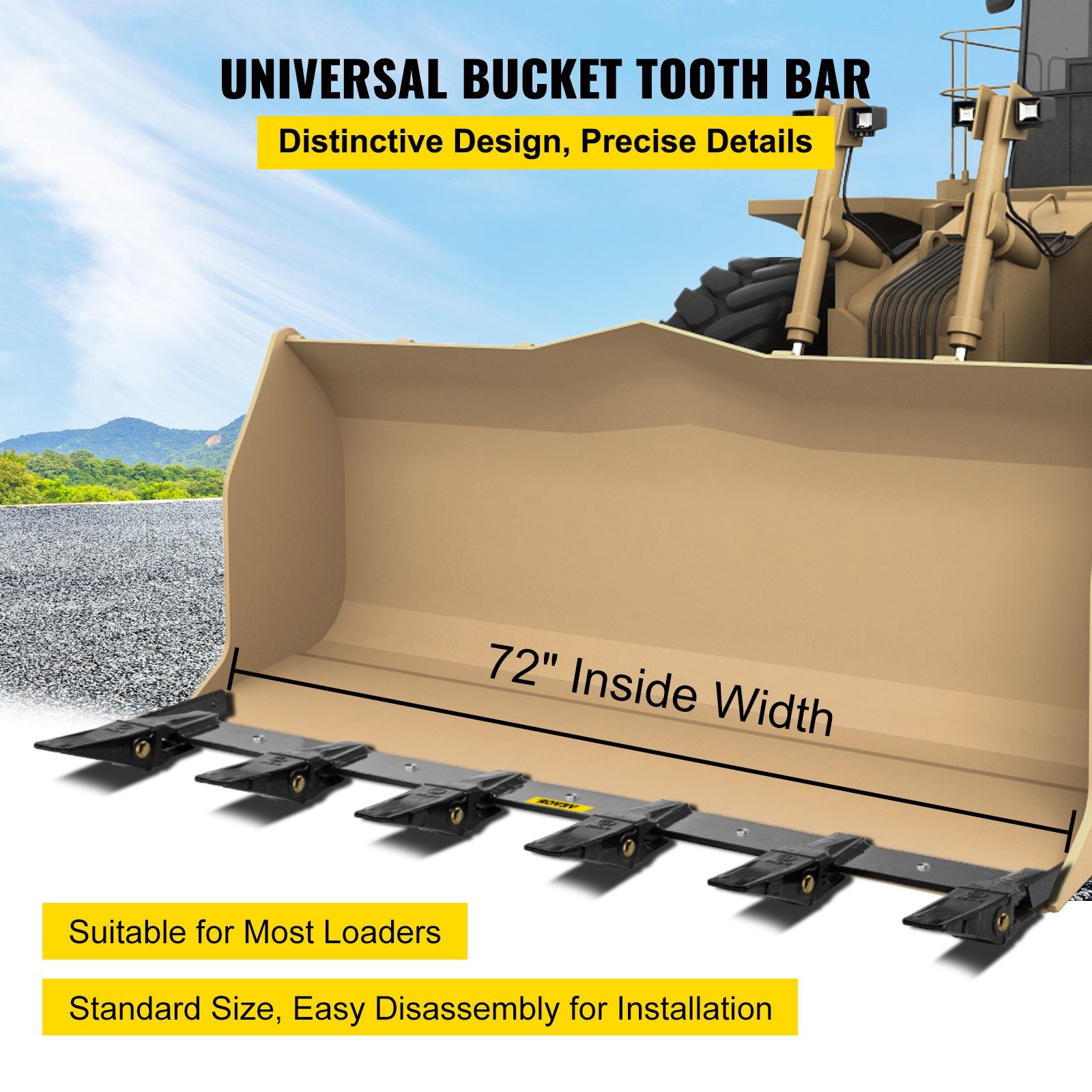 Bucket Tooth Bar, 48in Inside Bucket Width Tractor Bucket Teeth, 9.84in Teeth Space Tooth Bar for Loader Bucket 23TF, Bolt on Tooth Bucket Enables Penetration of Compacted Soil